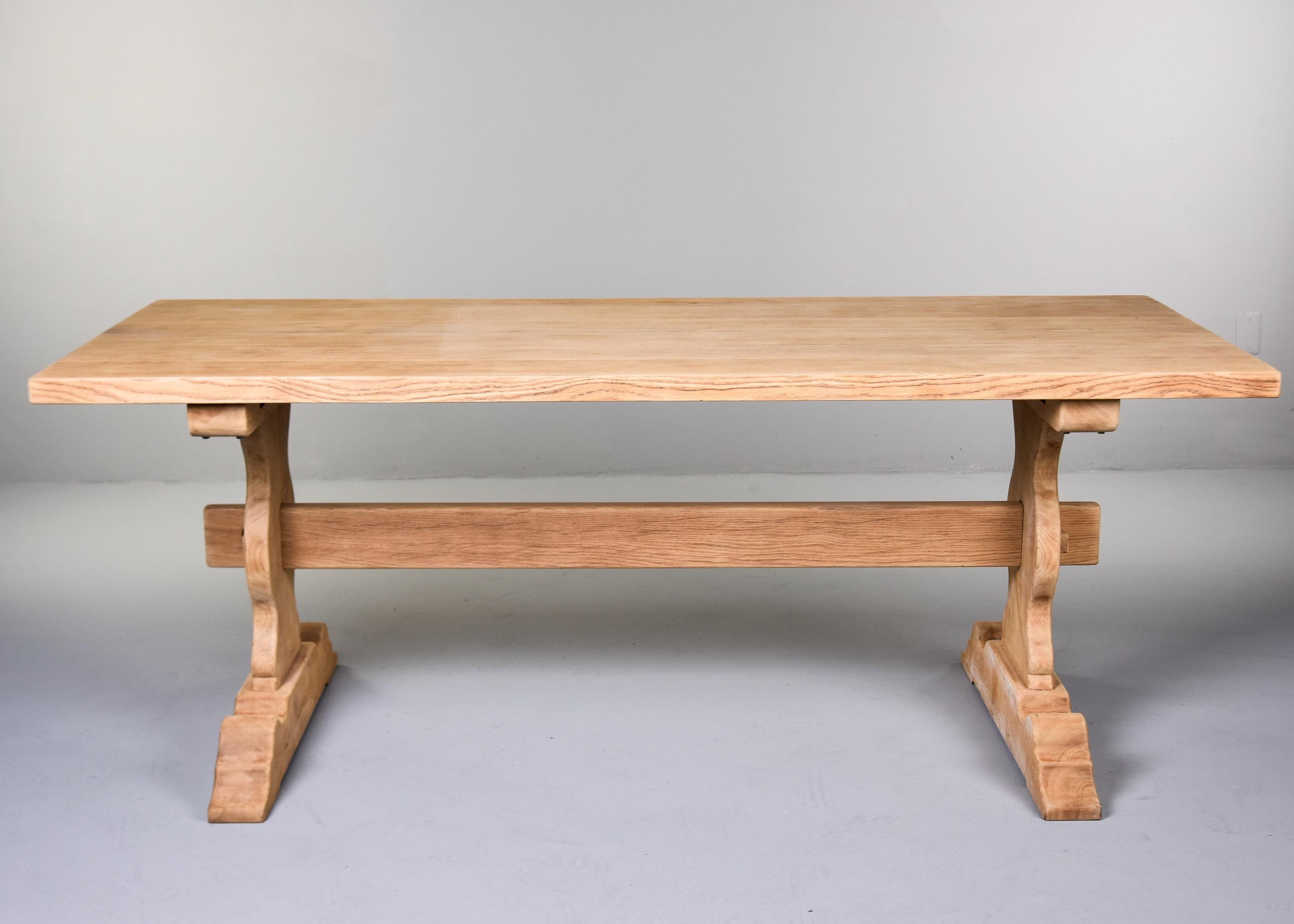 Oak Circa 1900 French Bleached and Bare Sanded Trestle Table For Sale
