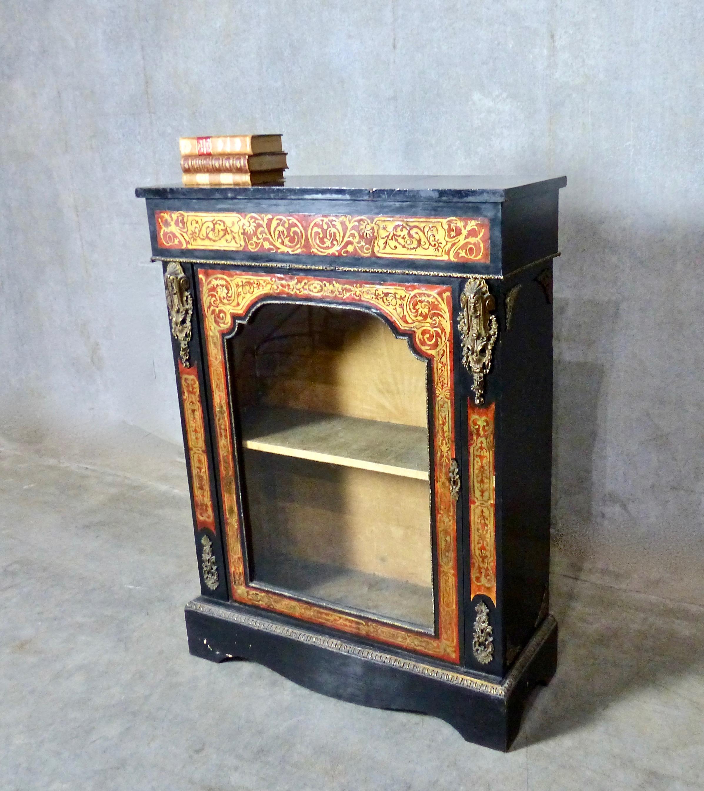 Wood French Boulle Style Display Pier Cabinet, circa 1900 For Sale