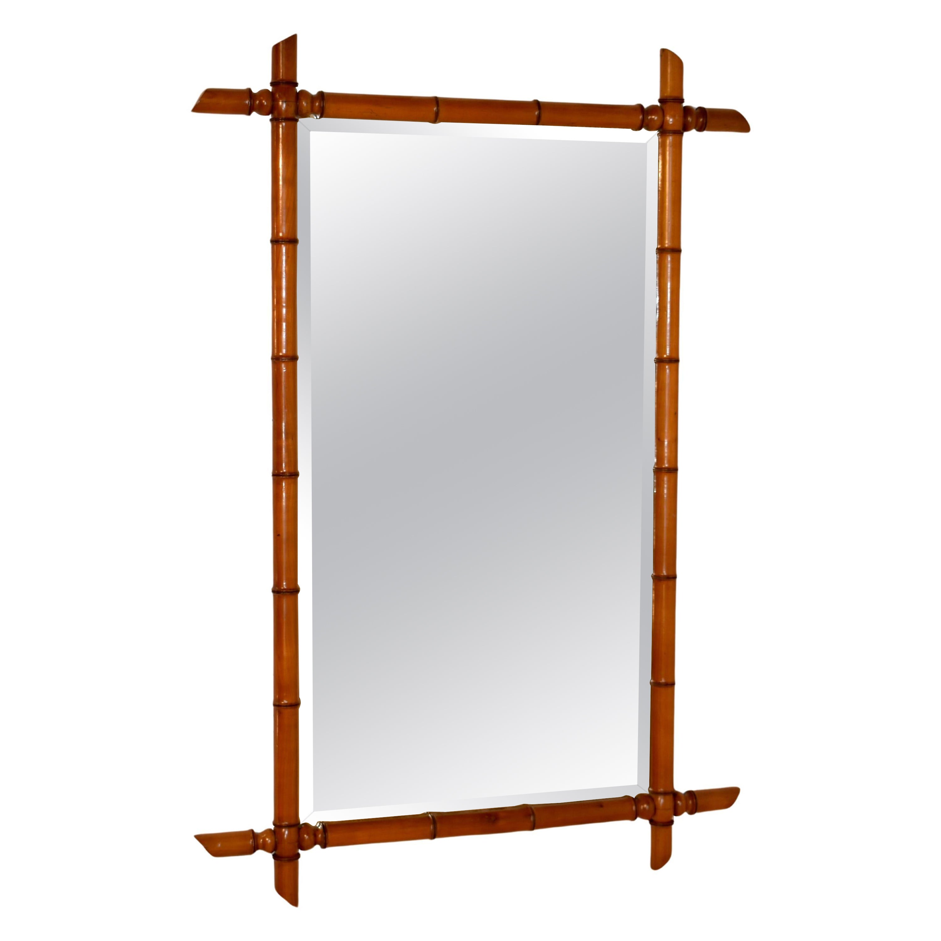 Specchio in finto bambù in ciliegio francese del 1900 circa
