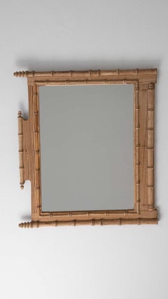 Circa 1900 French Faux Bamboo Carved Wood Wall Mirror
