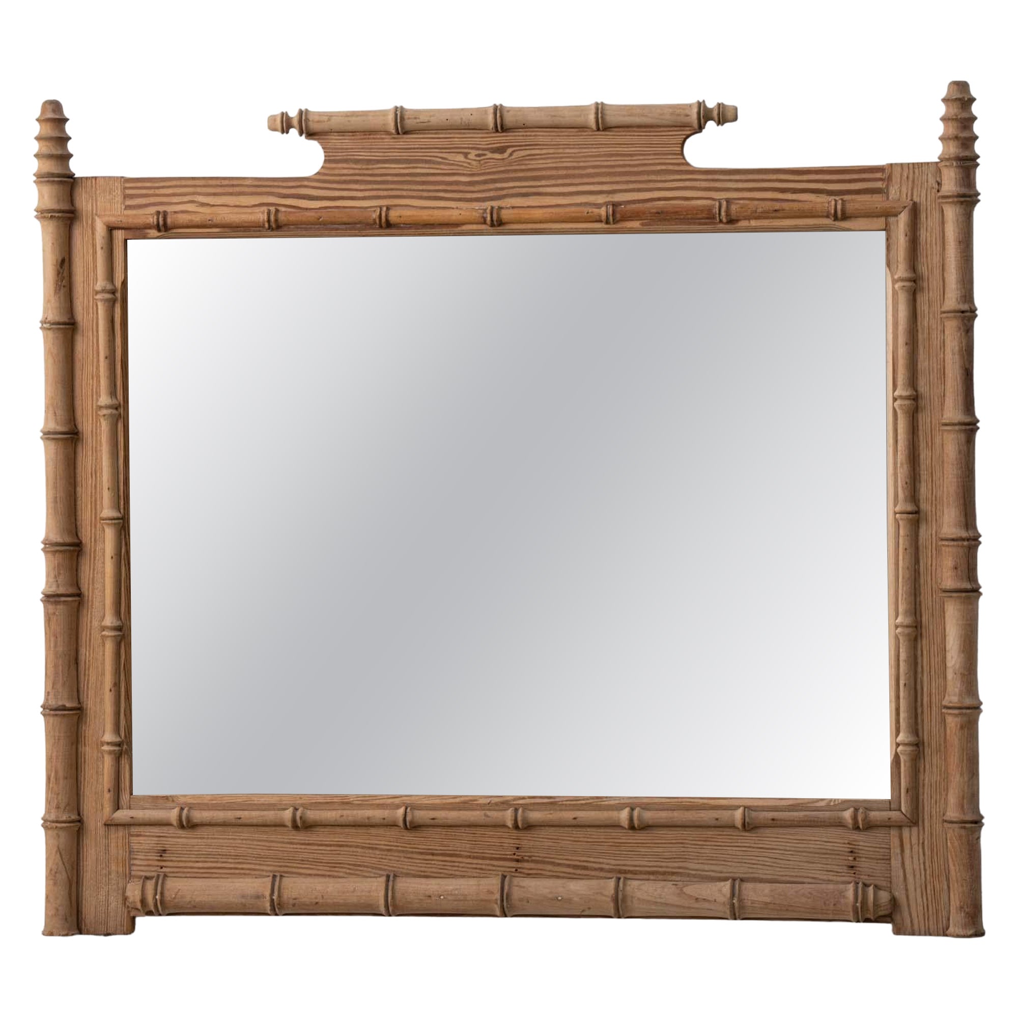 Circa 1900 French Faux Bamboo Carved Wood Wall Mirror
