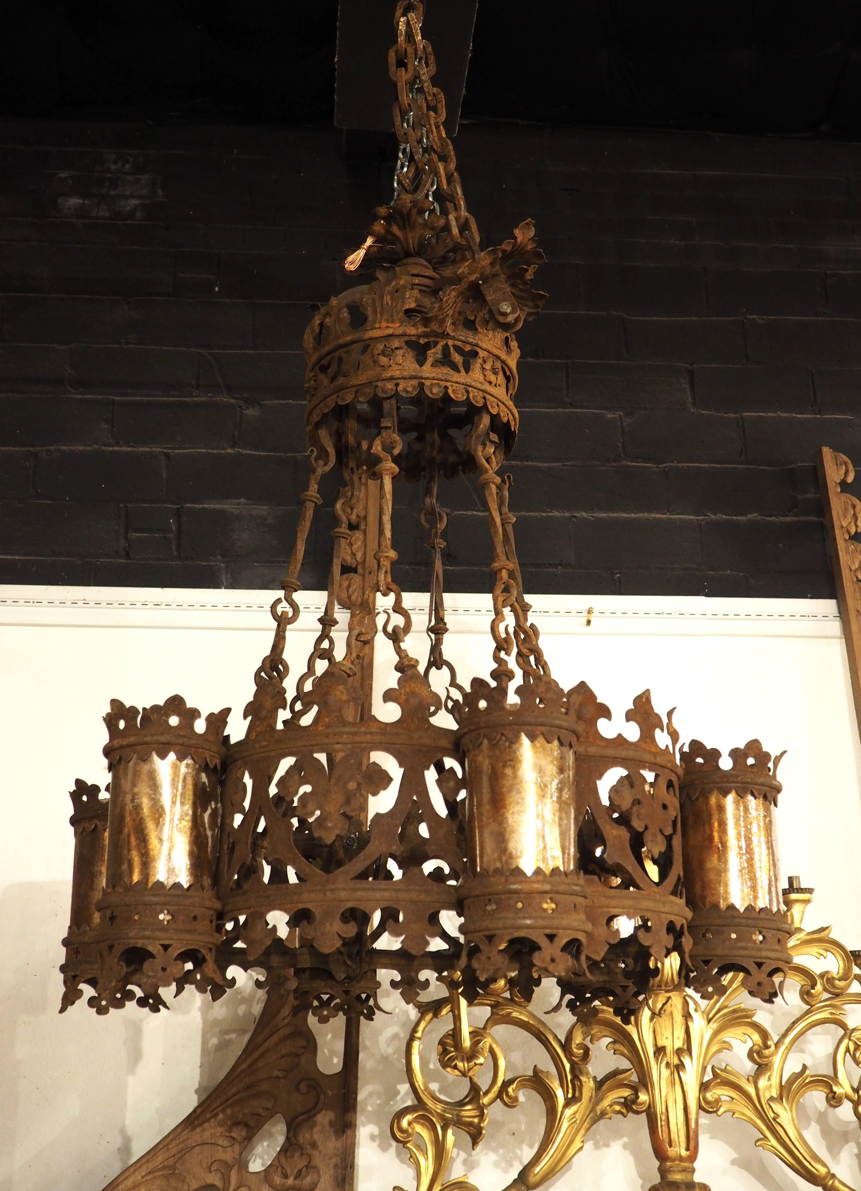 Circa 1900 French Gothic Style Wrought Iron Chandelier For Sale 5