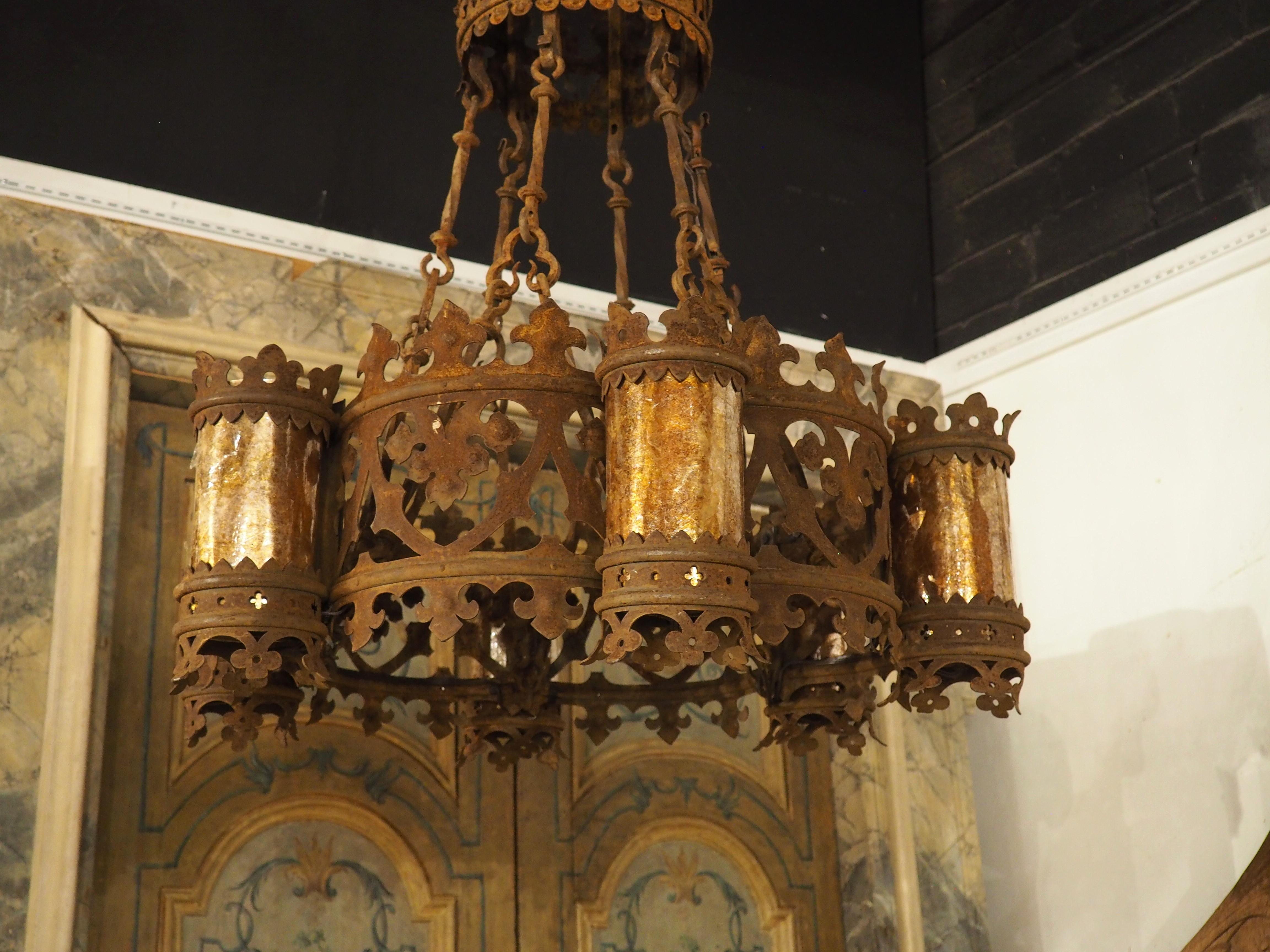 Circa 1900 French Gothic Style Wrought Iron Chandelier For Sale 6