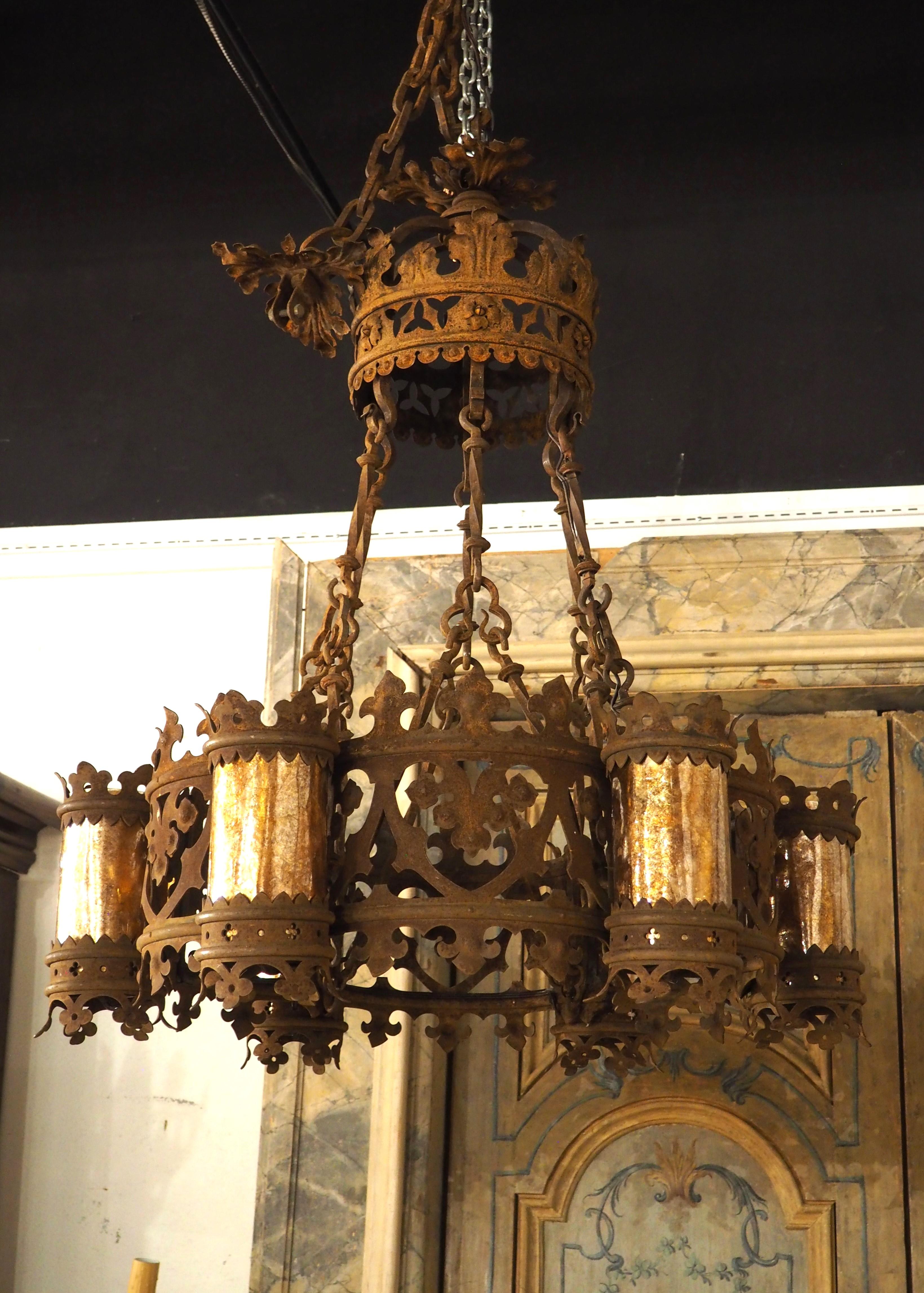 Circa 1900 French Gothic Style Wrought Iron Chandelier For Sale 9