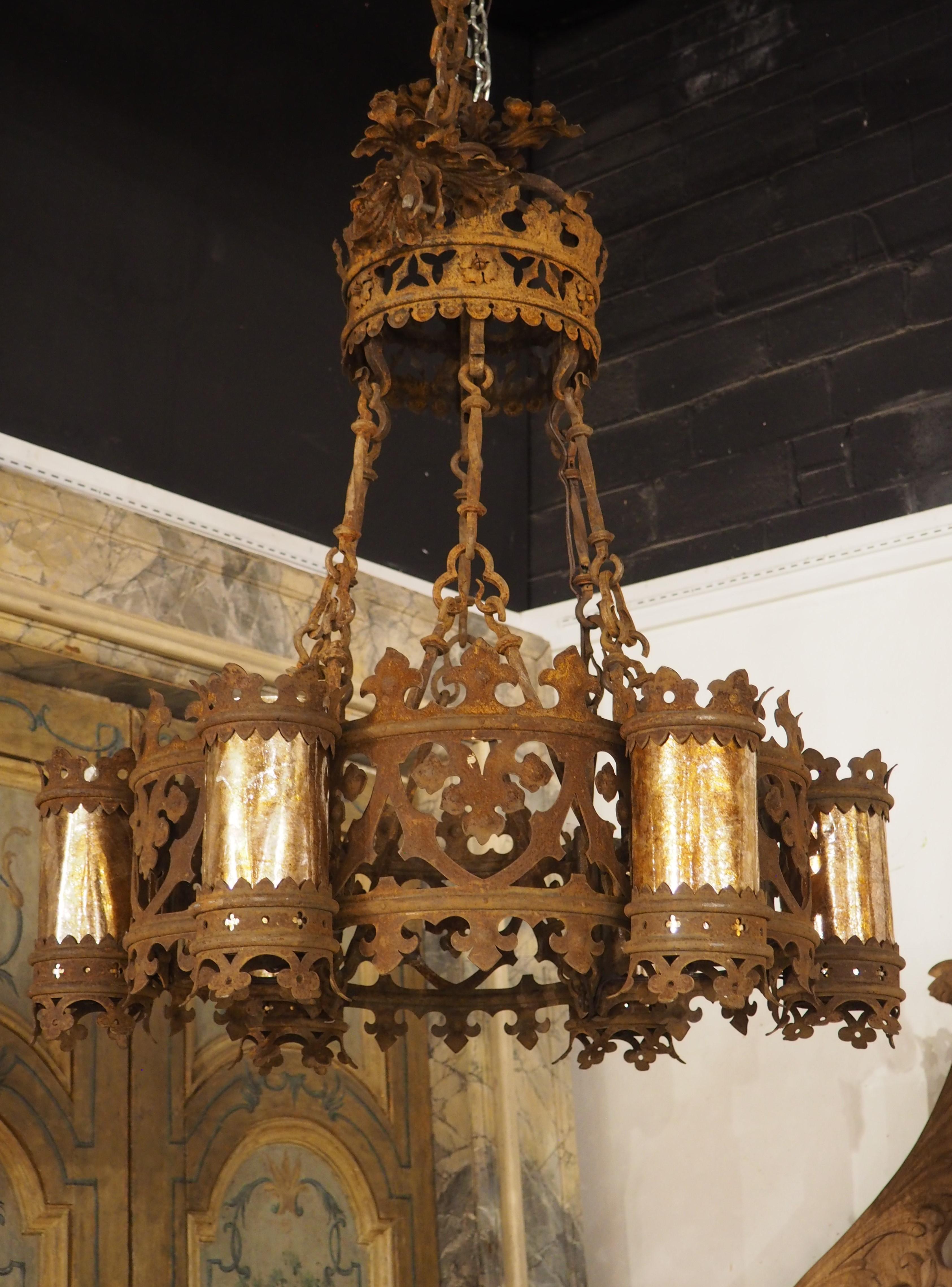 Circa 1900 French Gothic Style Wrought Iron Chandelier For Sale 11