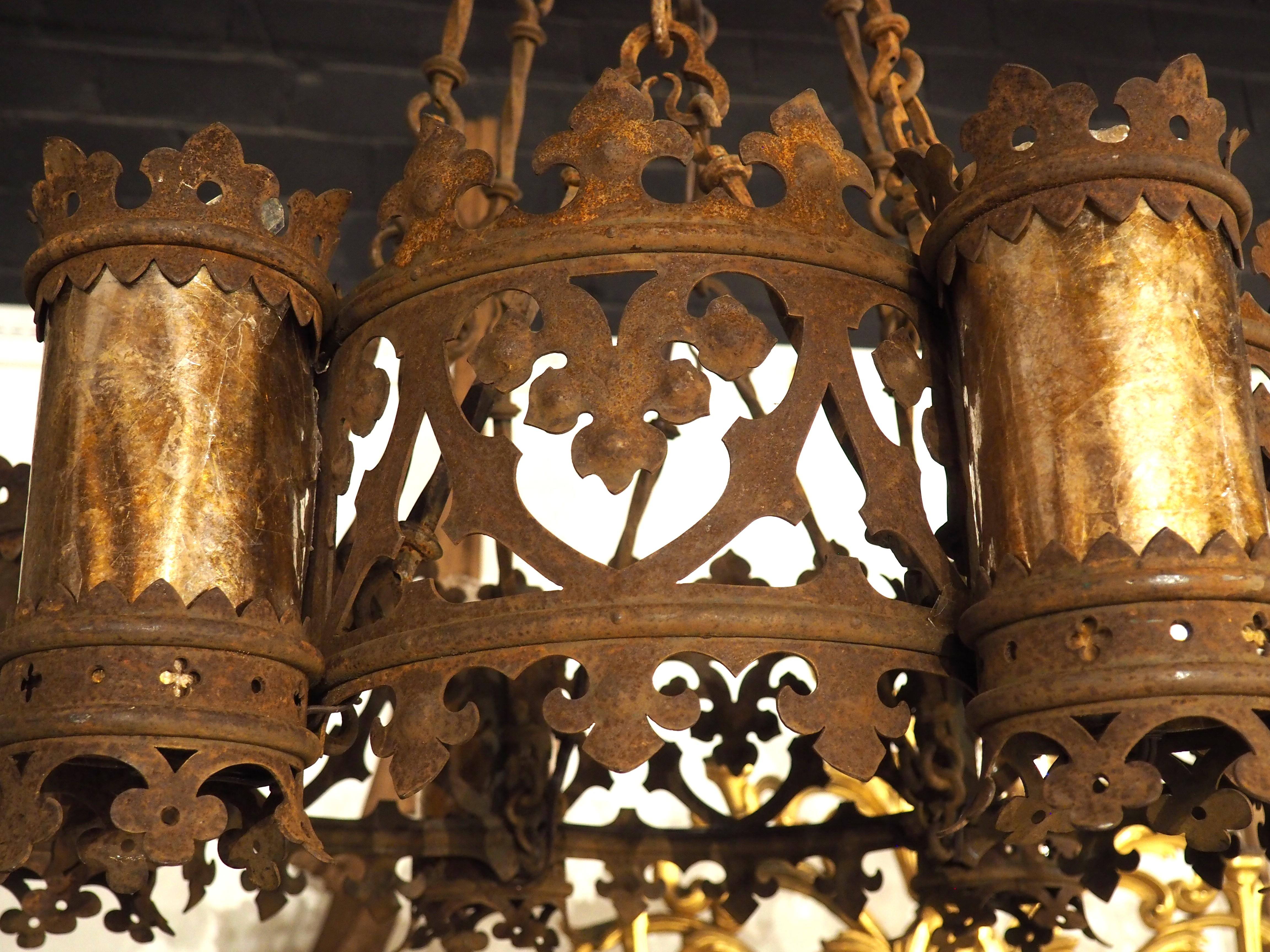 Circa 1900 French Gothic Style Wrought Iron Chandelier In Good Condition For Sale In Dallas, TX