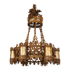 Circa 1900 French Gothic Style Wrought Iron Chandelier