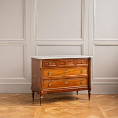 Circa 1900 French Louis XVI Style Solid Walnut Drawers With Marble Top
