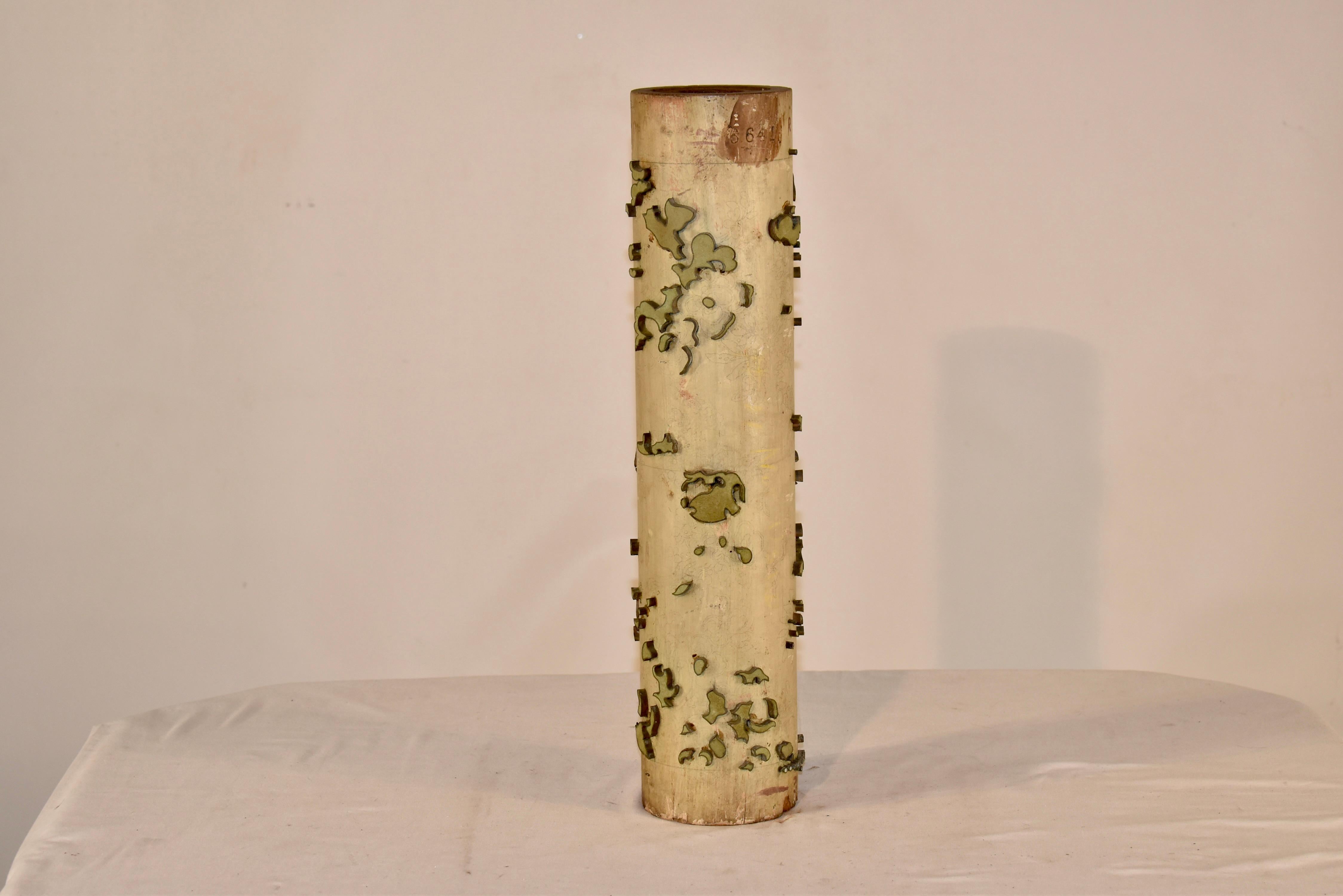 Circa 1900 wallpaper printing roll from France made from pine.