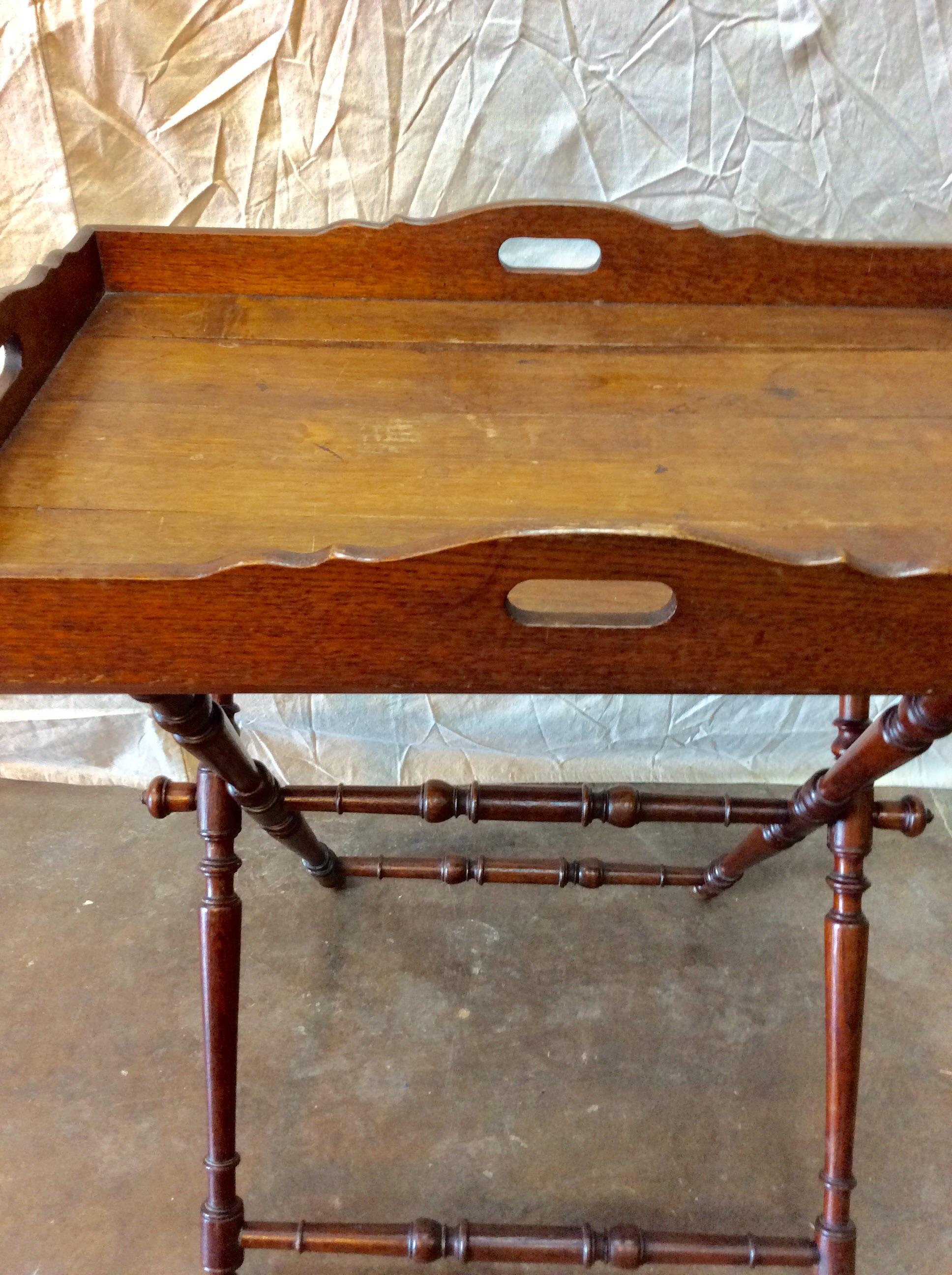 circa 1900 French Walnut Butlers Tray with Foldable Stand 1