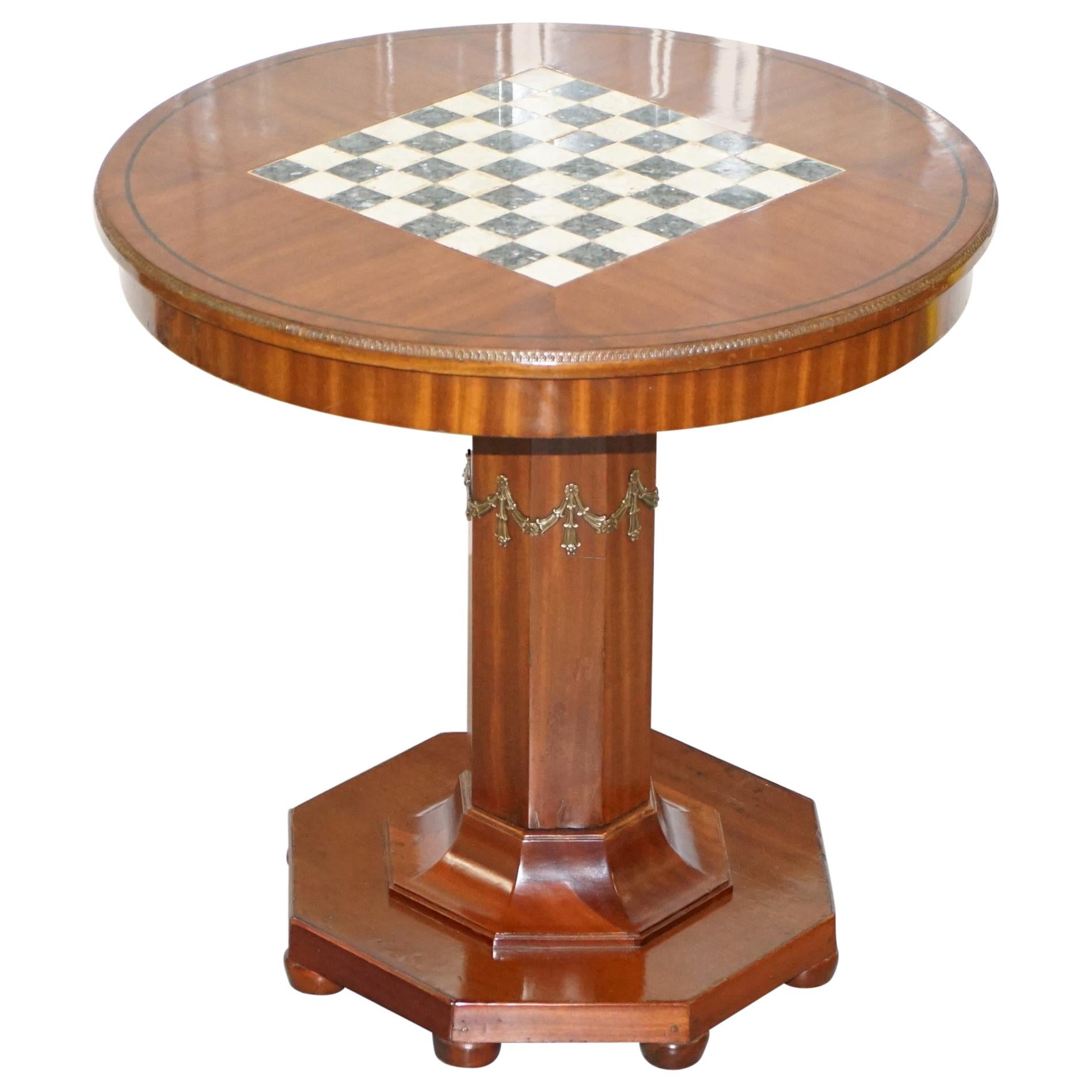 Fully Restored French Empire Hardwood Chess Table Marble Ormolu Mount circa 1900 For Sale