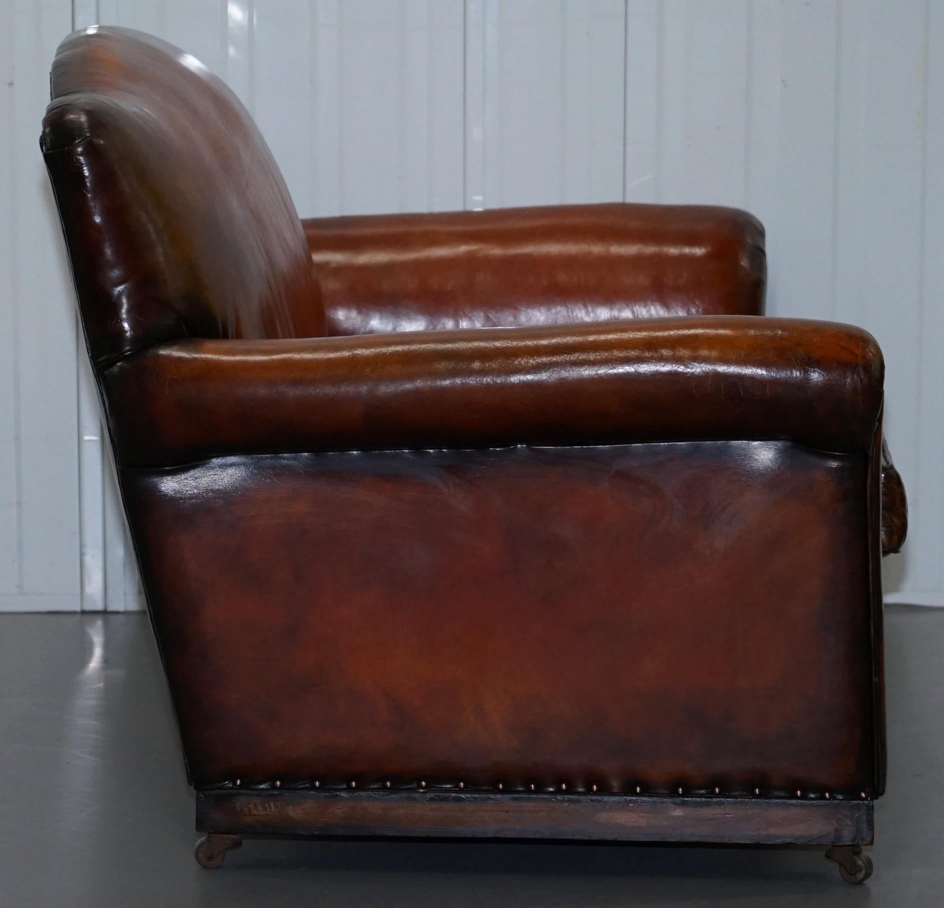 Fully Restored Whisky Brown Leather Sofa & Pair of Armchairs Suite, circa 1900 4