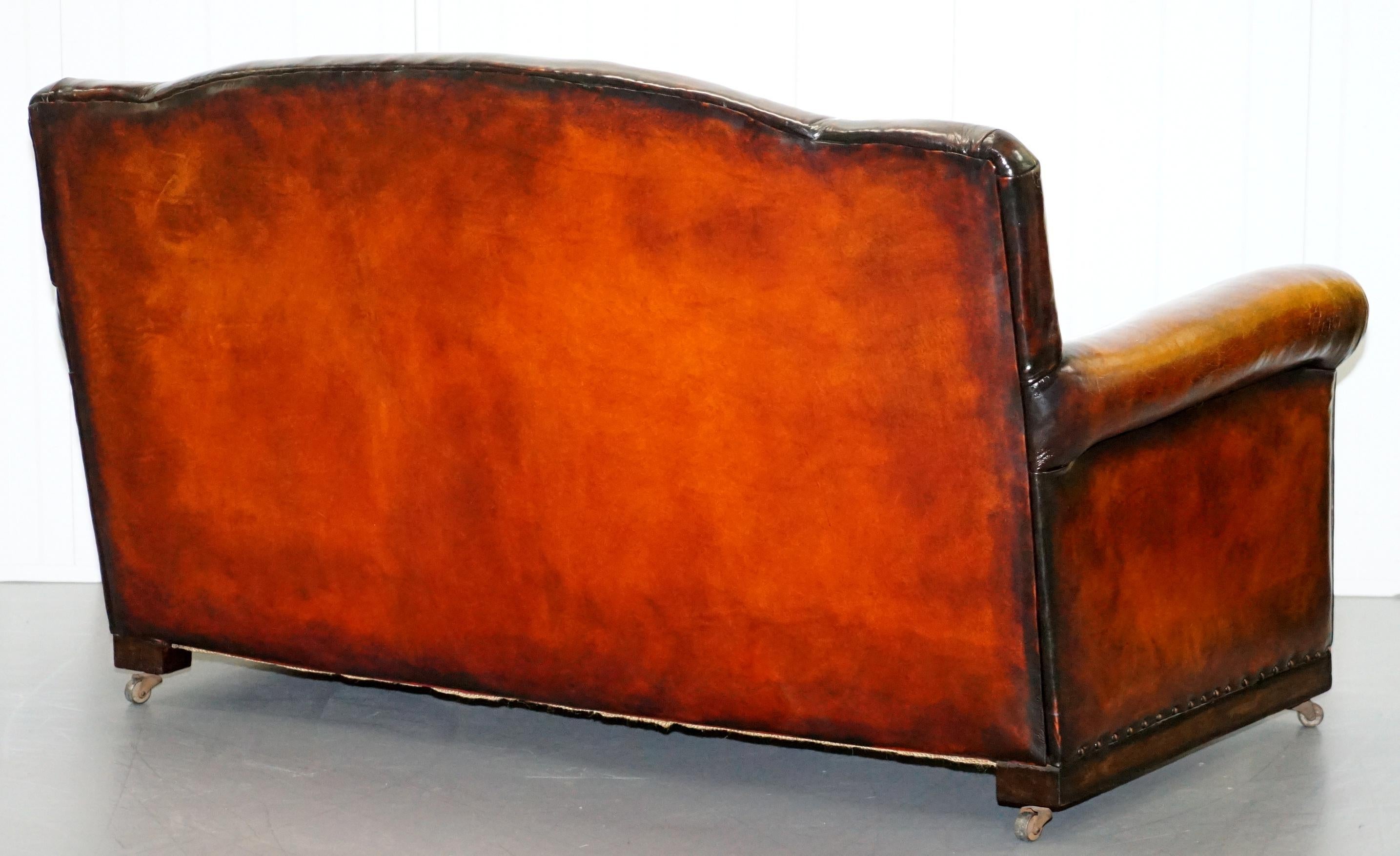 Fully Restored Whisky Brown Leather Sofa & Pair of Armchairs Suite, circa 1900 5