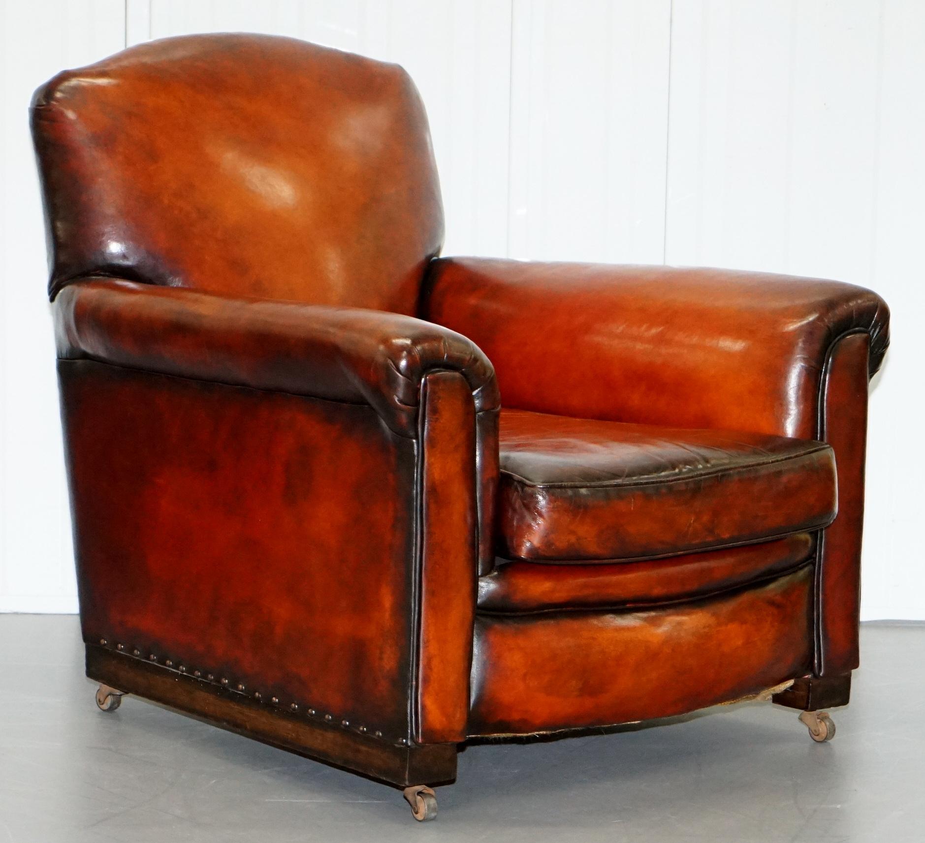 Fully Restored Whisky Brown Leather Sofa & Pair of Armchairs Suite, circa 1900 7