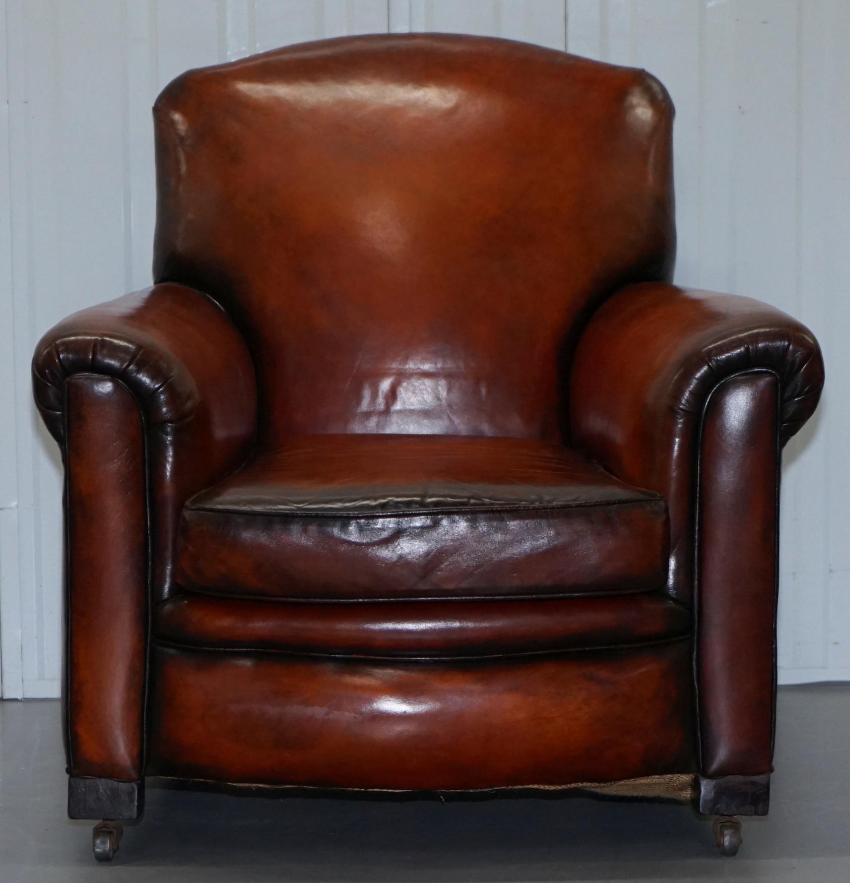 Fully Restored Whisky Brown Leather Sofa & Pair of Armchairs Suite, circa 1900 8