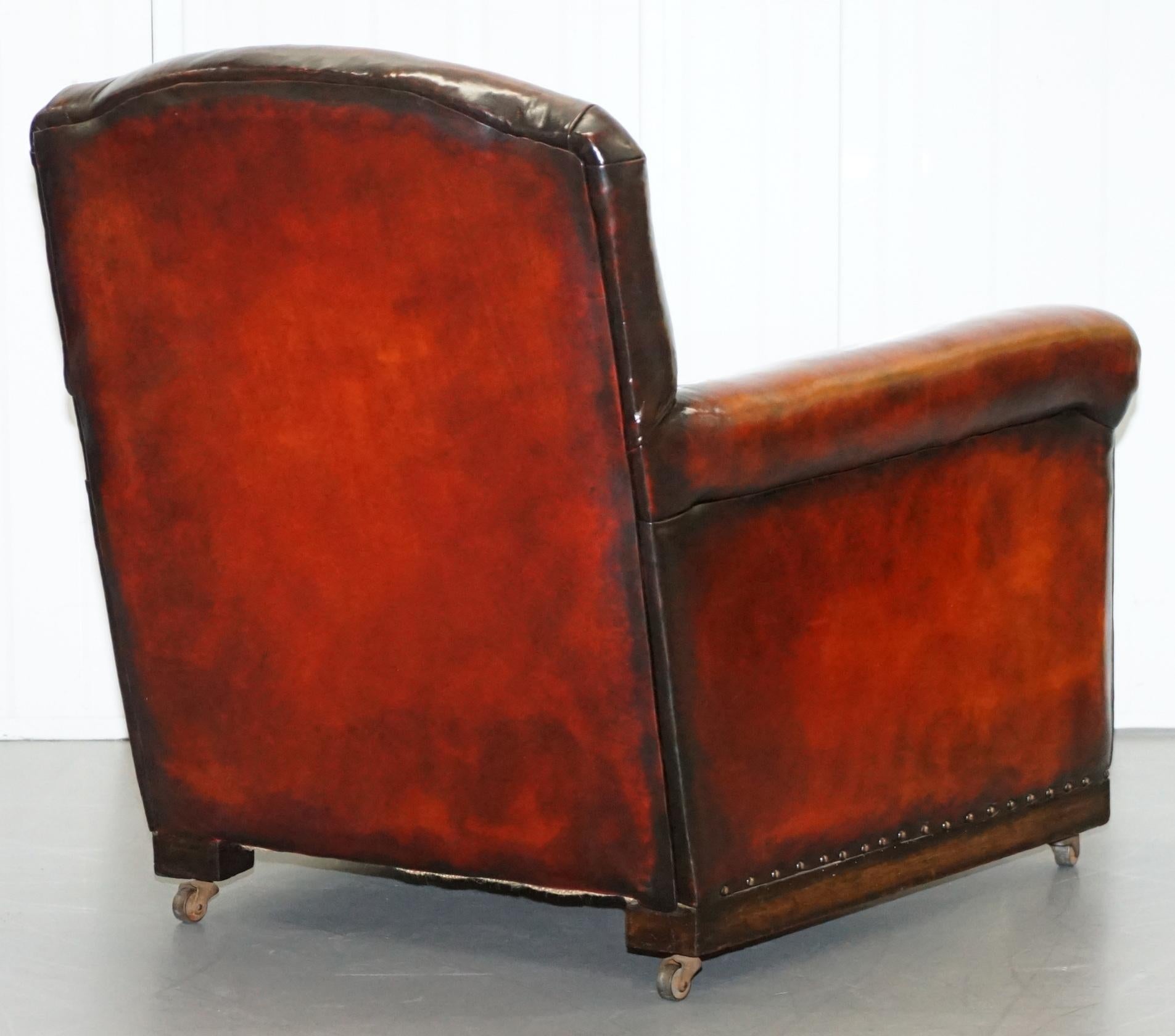 Fully Restored Whisky Brown Leather Sofa & Pair of Armchairs Suite, circa 1900 13