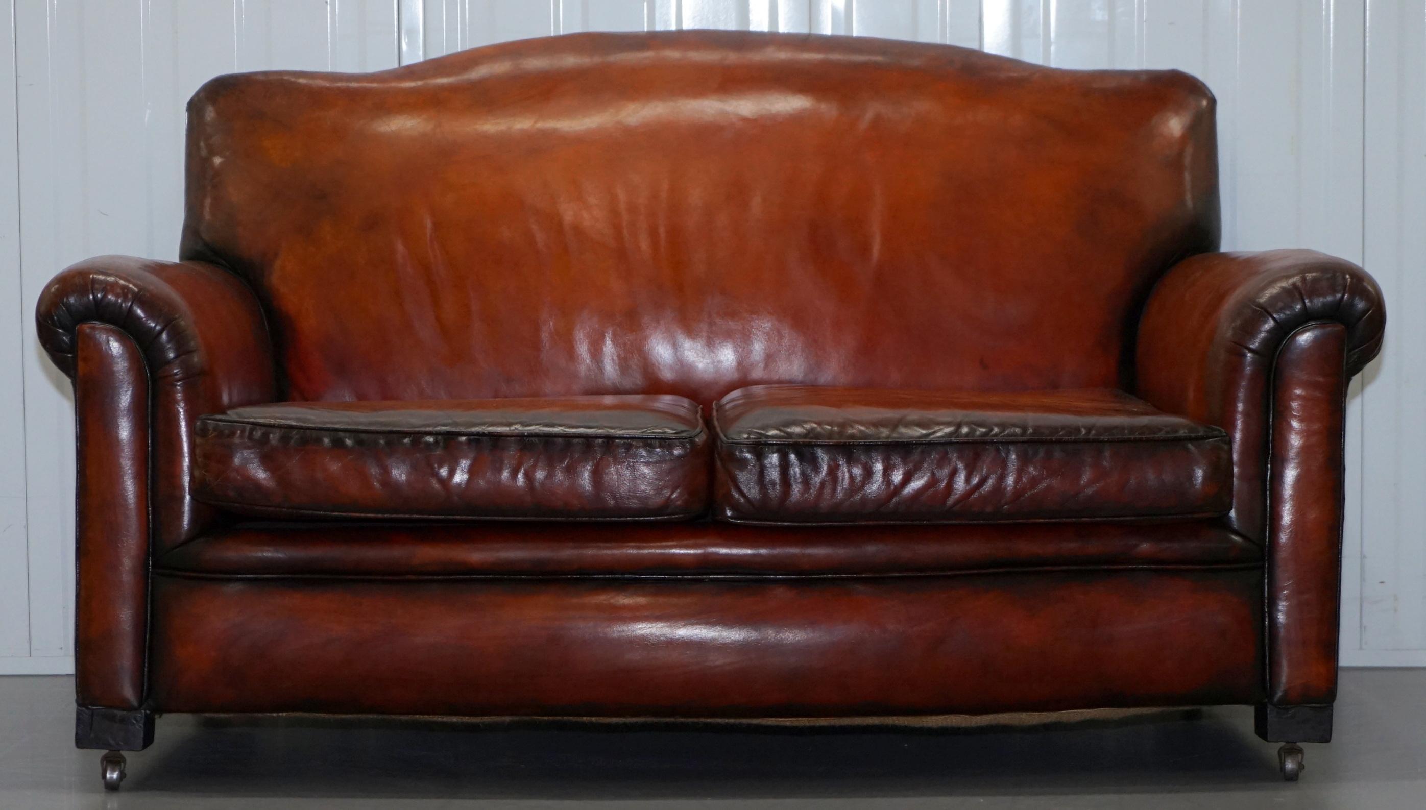 Victorian Fully Restored Whisky Brown Leather Sofa & Pair of Armchairs Suite, circa 1900