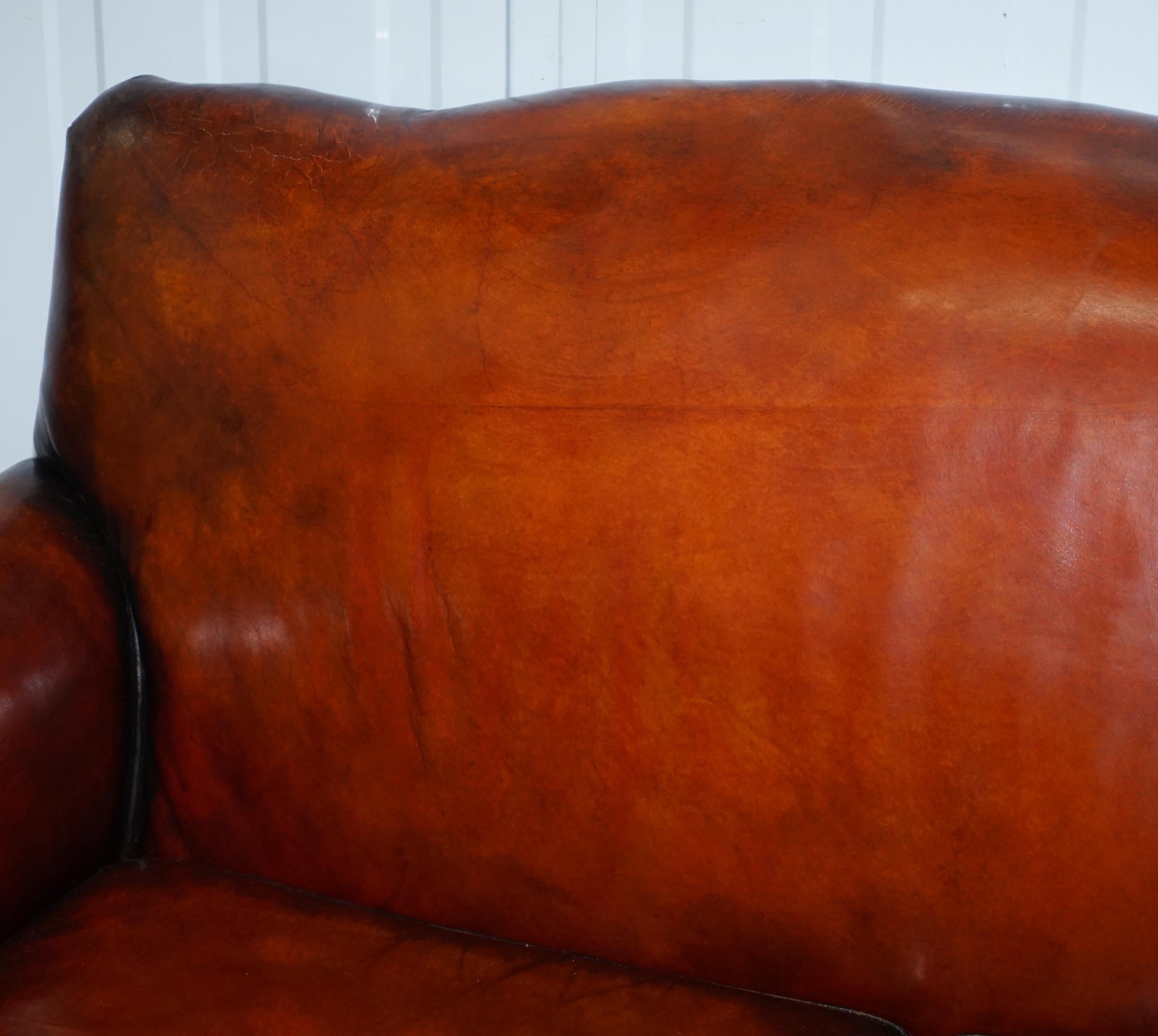 Hand-Crafted Fully Restored Whisky Brown Leather Sofa & Pair of Armchairs Suite, circa 1900