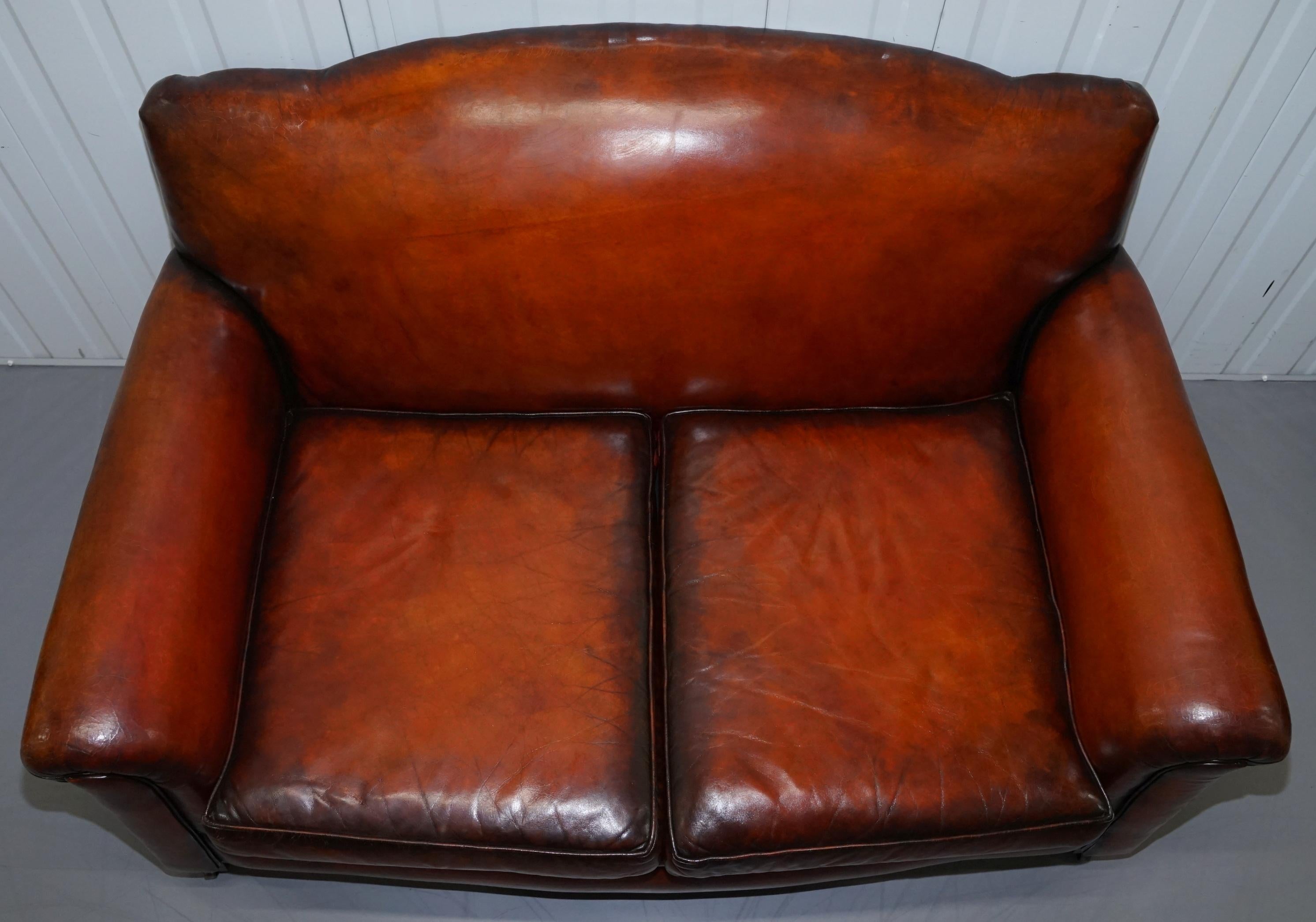 Early 20th Century Fully Restored Whisky Brown Leather Sofa & Pair of Armchairs Suite, circa 1900