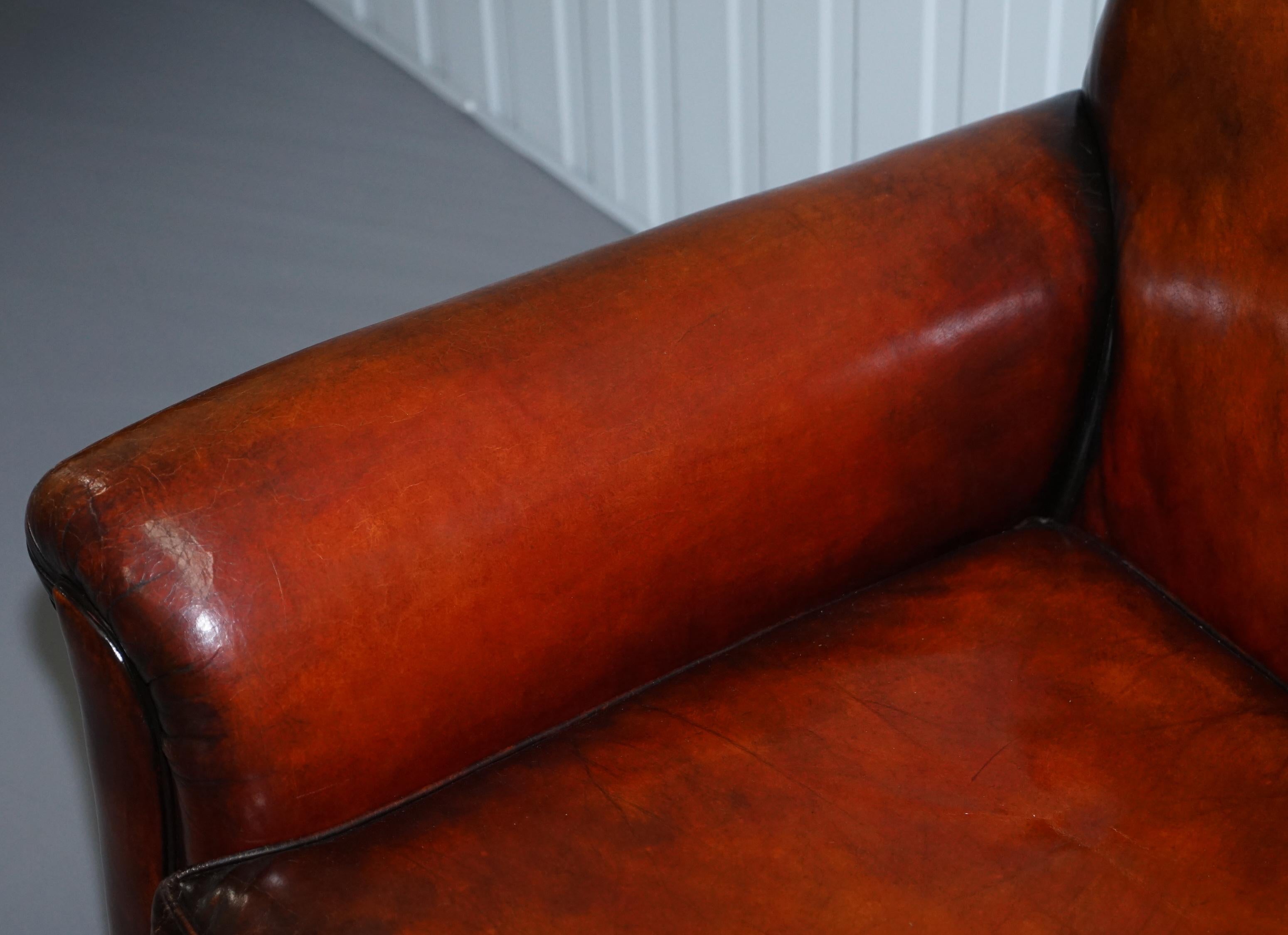 Fully Restored Whisky Brown Leather Sofa & Pair of Armchairs Suite, circa 1900 2