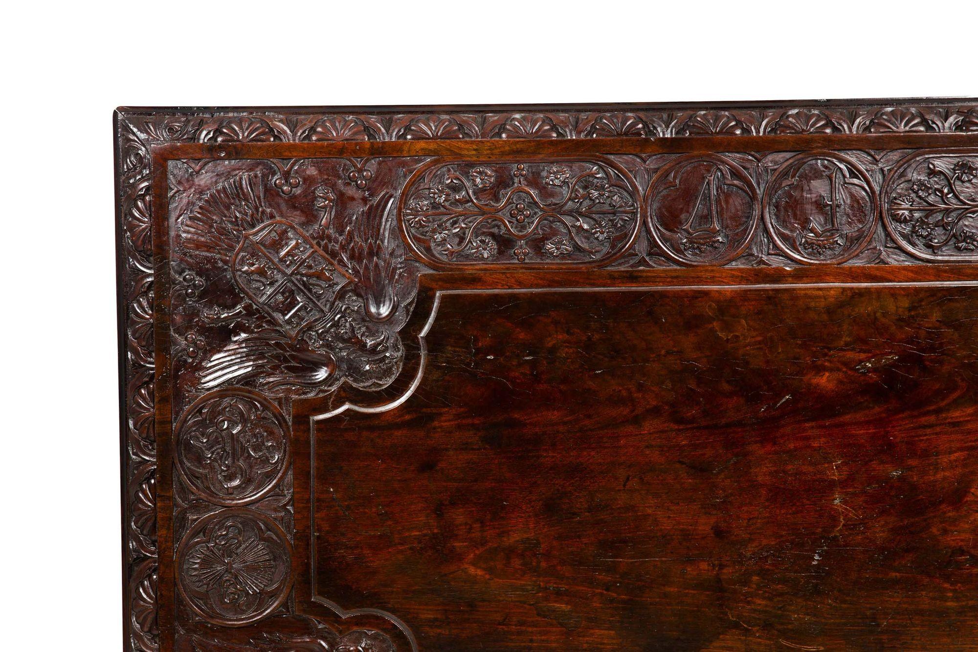 Circa 1900 Gothic Revival Antique Carved Walnut Library Table For Sale 6