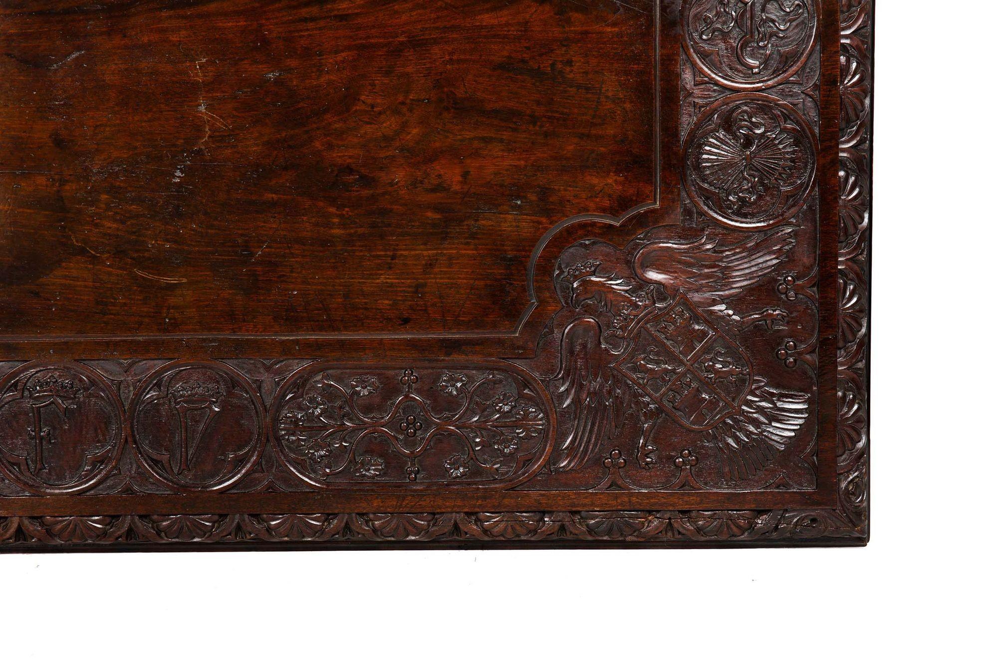 Circa 1900 Gothic Revival Antique Carved Walnut Library Table For Sale 7