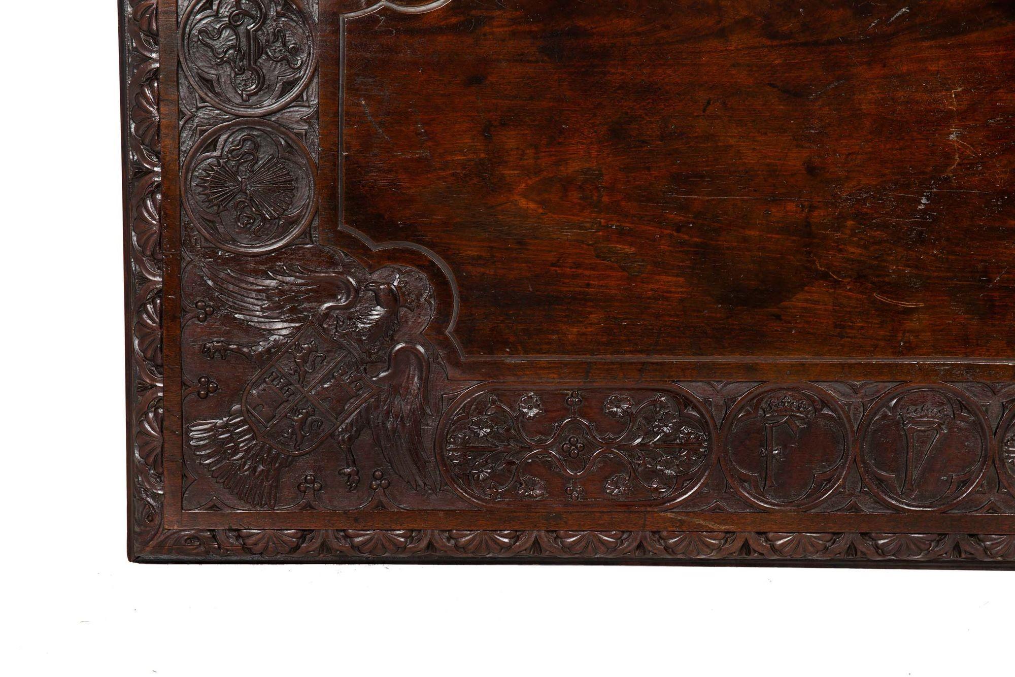 Circa 1900 Gothic Revival Antique Carved Walnut Library Table For Sale 8