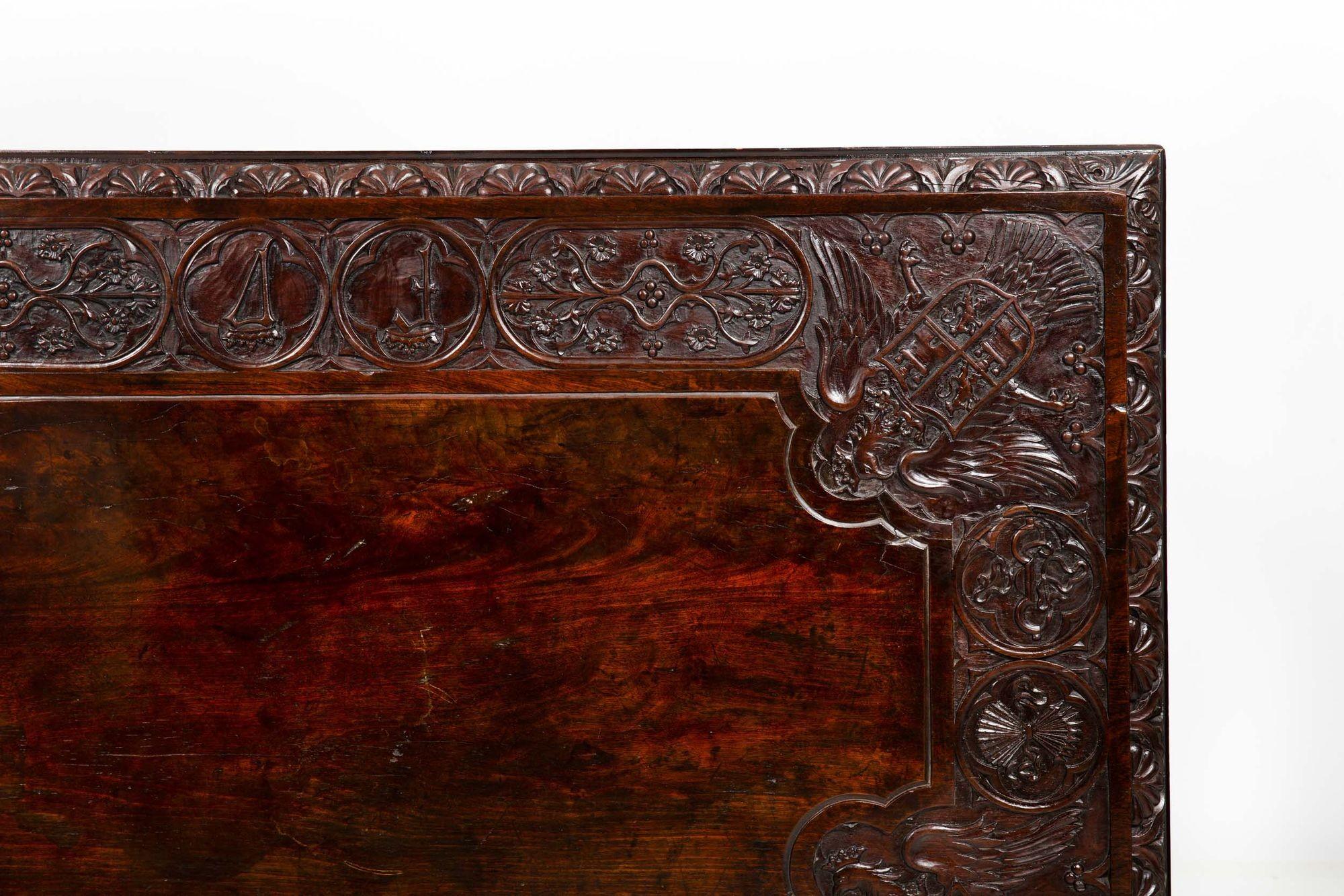 Circa 1900 Gothic Revival Antique Carved Walnut Library Table For Sale 9
