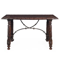 Circa 1900 Gothic Revival Antique Carved Walnut Library Table