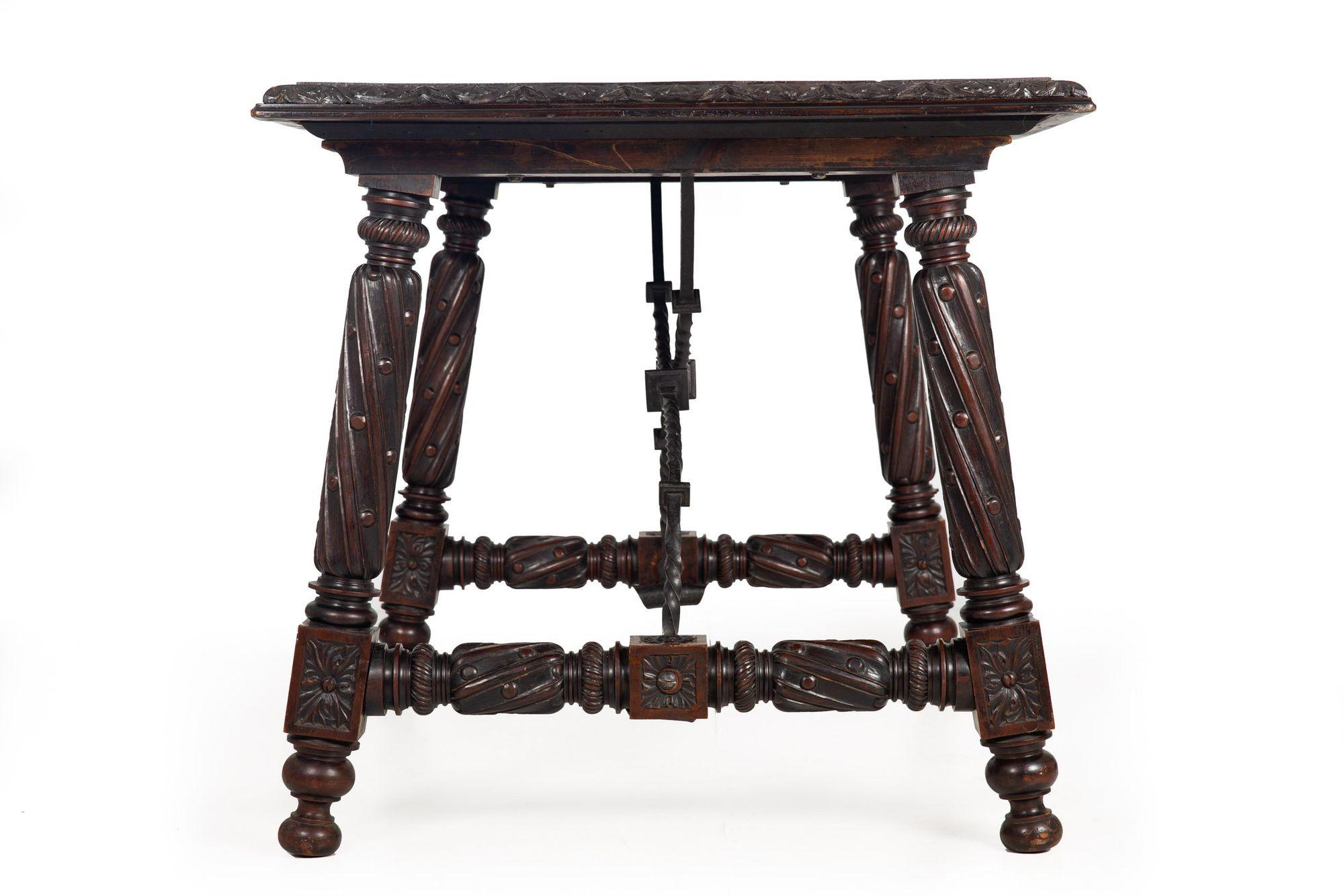 European Circa 1900 Gothic Revival Antique Carved Walnut Library Table For Sale