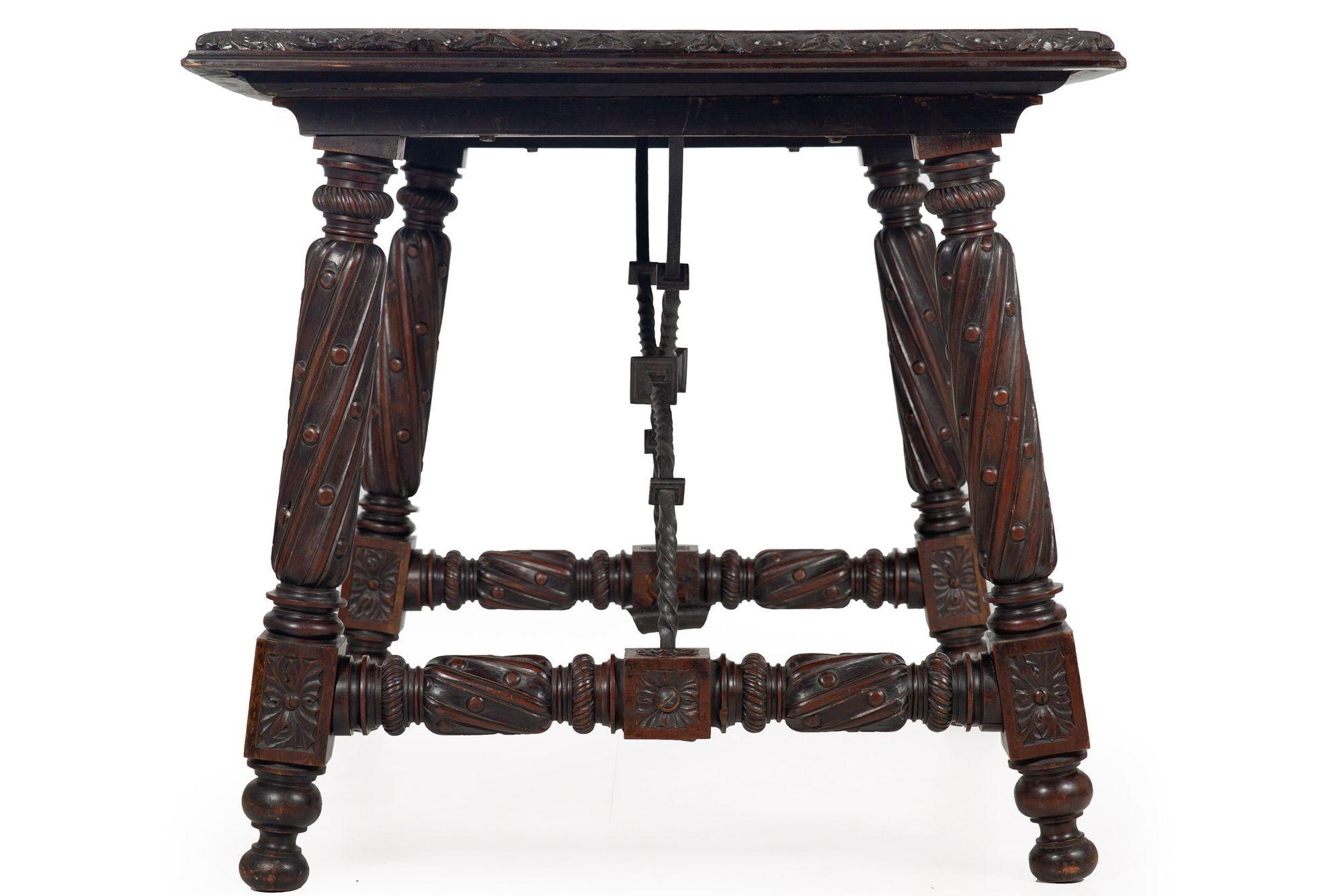 Circa 1900 Gothic Revival Antique Carved Walnut Library Table In Good Condition For Sale In Shippensburg, PA