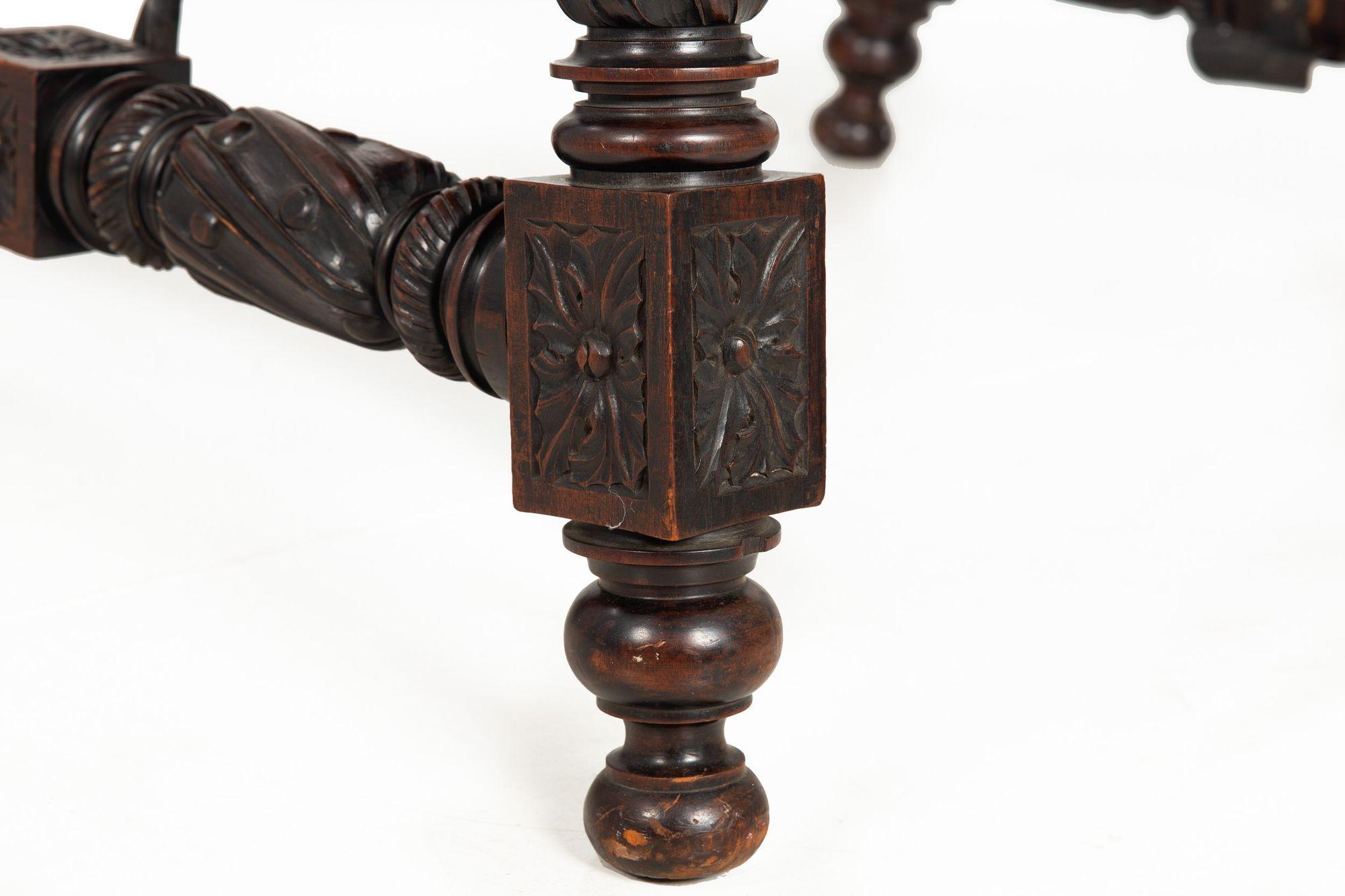 Circa 1900 Gothic Revival Antique Carved Walnut Library Table For Sale 1