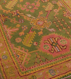 Antique Gold and Green Hand-woven Antique Wool Oushak Runner