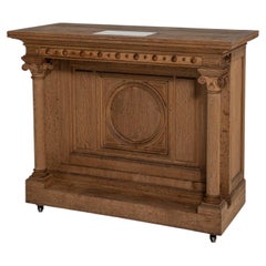 Circa 1900 Honey Neo-Renaissance Altar-Style Shop Counter on Casters