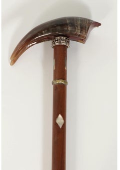Horn Wood Sterling Walking Stick-Horn, Mother of Pearl Inlay, circa 1900