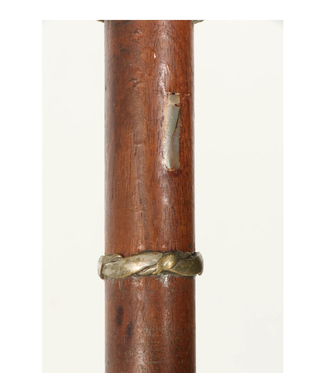 Horn Wood Sterling Walking Stick-Horn, Mother of Pearl Inlay, circa 1900 For Sale 1