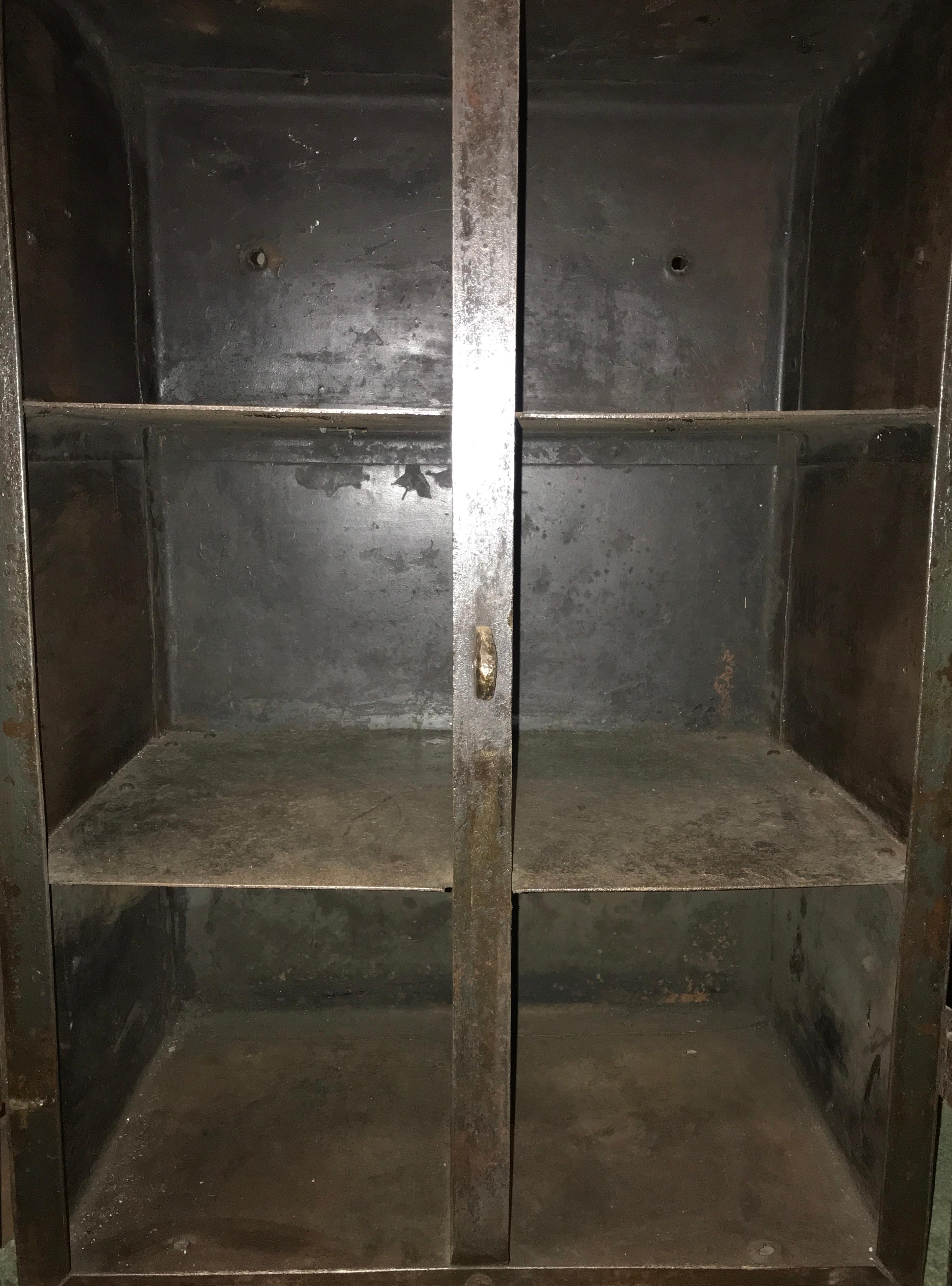 Industrial Two Door Riveted Steel Automotive Locking Tool Cabinet, Circa 1900  For Sale 4