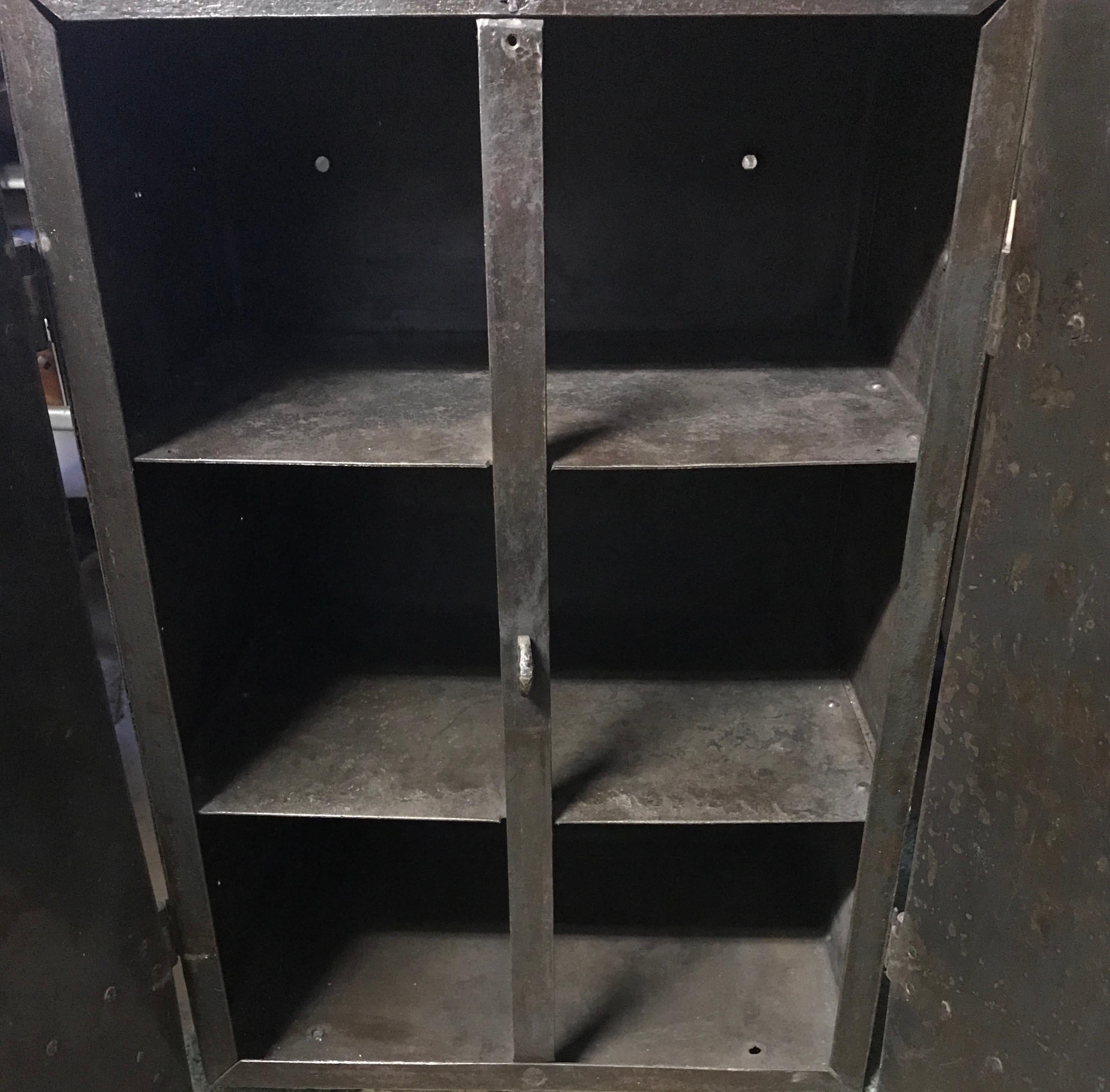 Industrial Two Door Riveted Steel Automotive Locking Tool Cabinet, Circa 1900  For Sale 2
