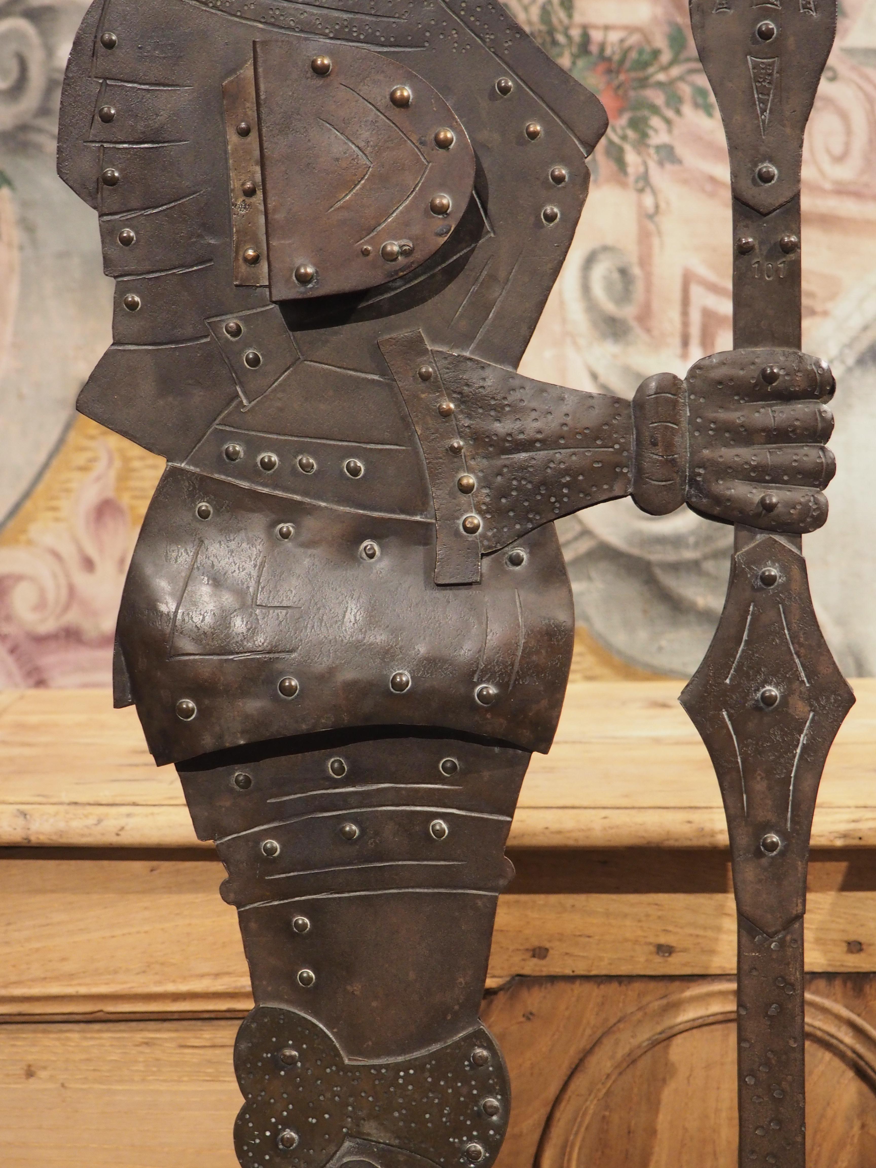 Circa 1900 Iron Knight Statue Cigar Cutter and Candle Holder from France 10