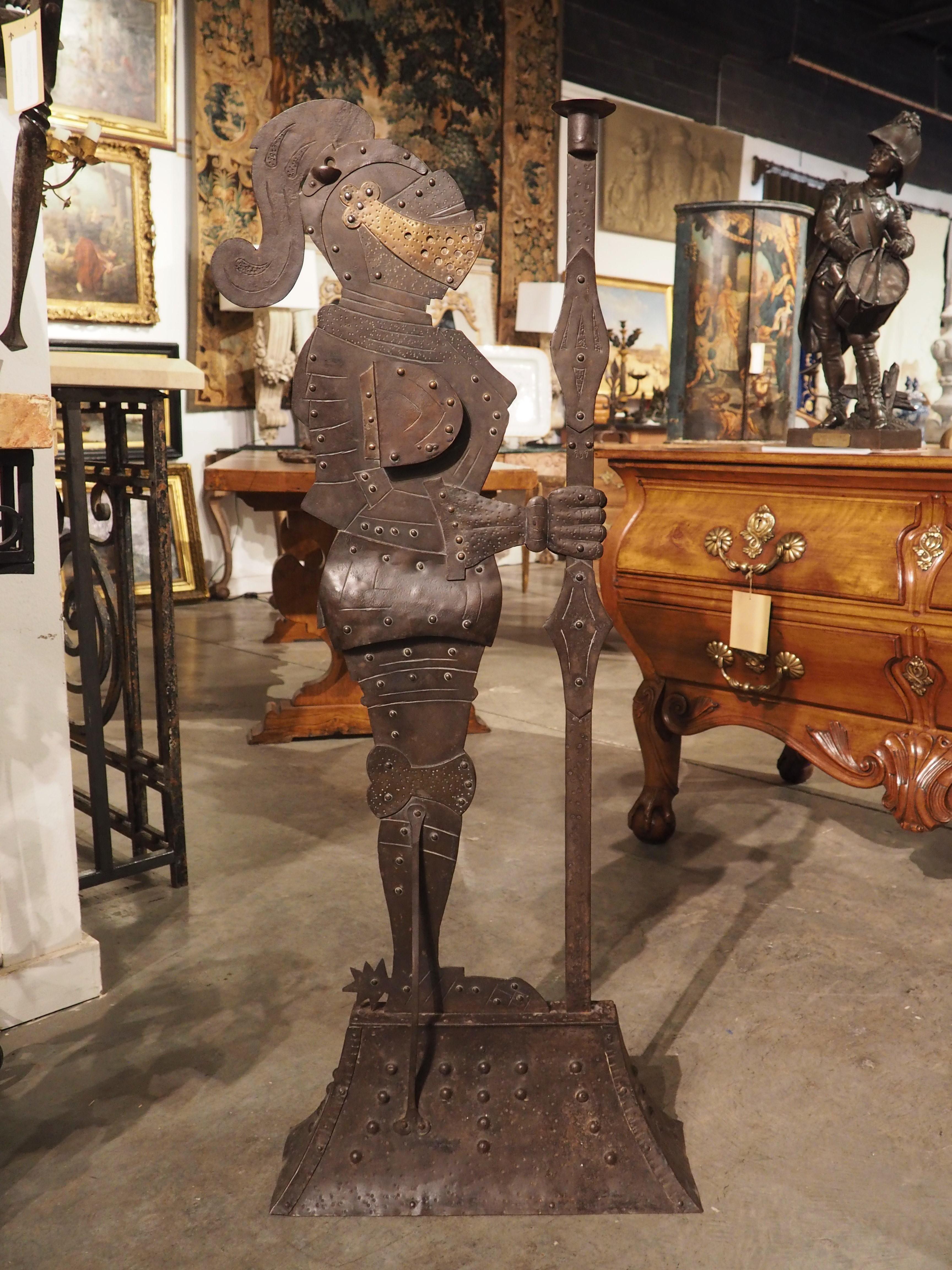 Circa 1900 Iron Knight Statue Cigar Cutter and Candle Holder from France 13
