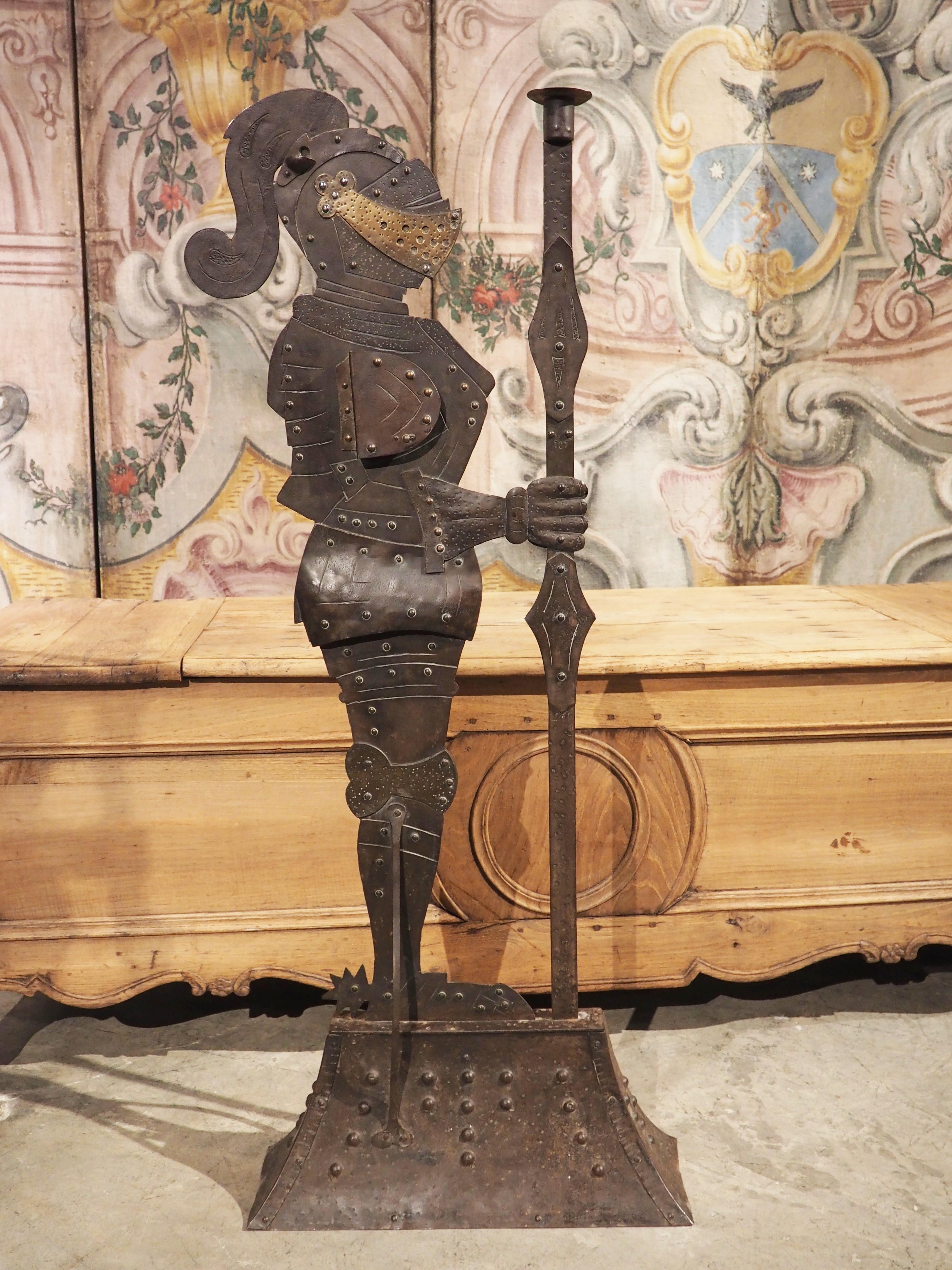 Circa 1900 Iron Knight Statue Cigar Cutter and Candle Holder from France 14