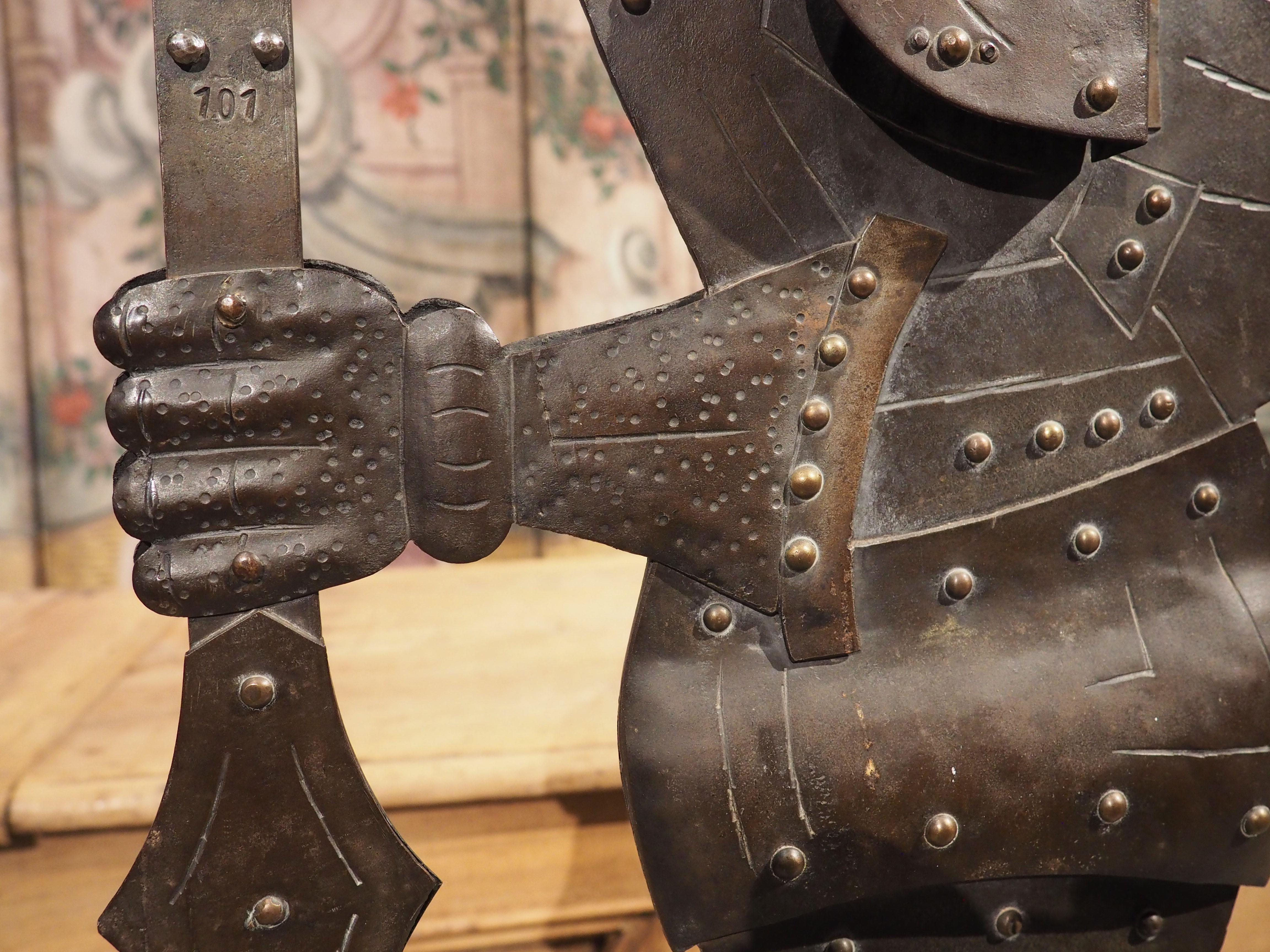 French Circa 1900 Iron Knight Statue Cigar Cutter and Candle Holder from France