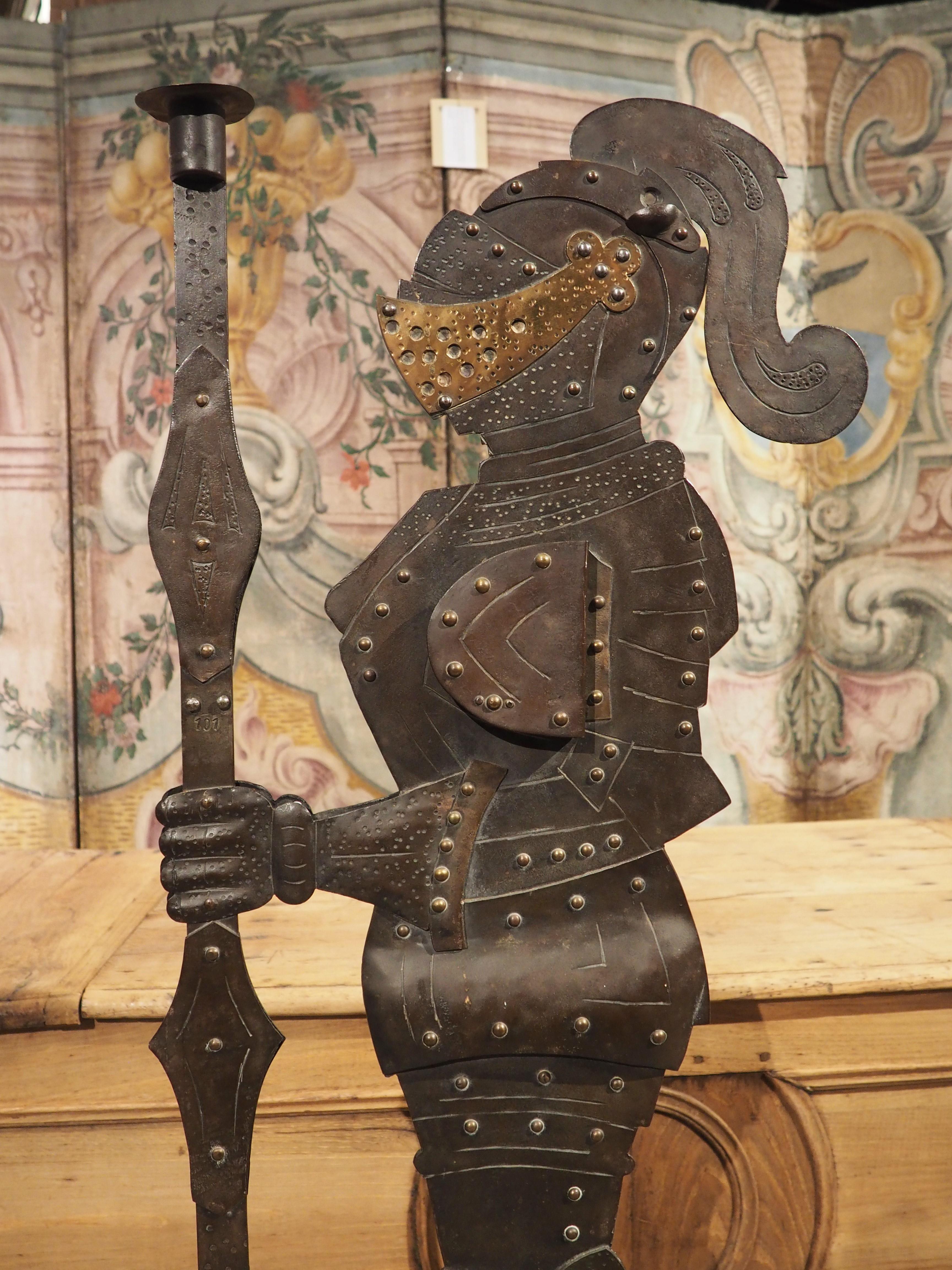 Circa 1900 Iron Knight Statue Cigar Cutter and Candle Holder from France In Good Condition In Dallas, TX