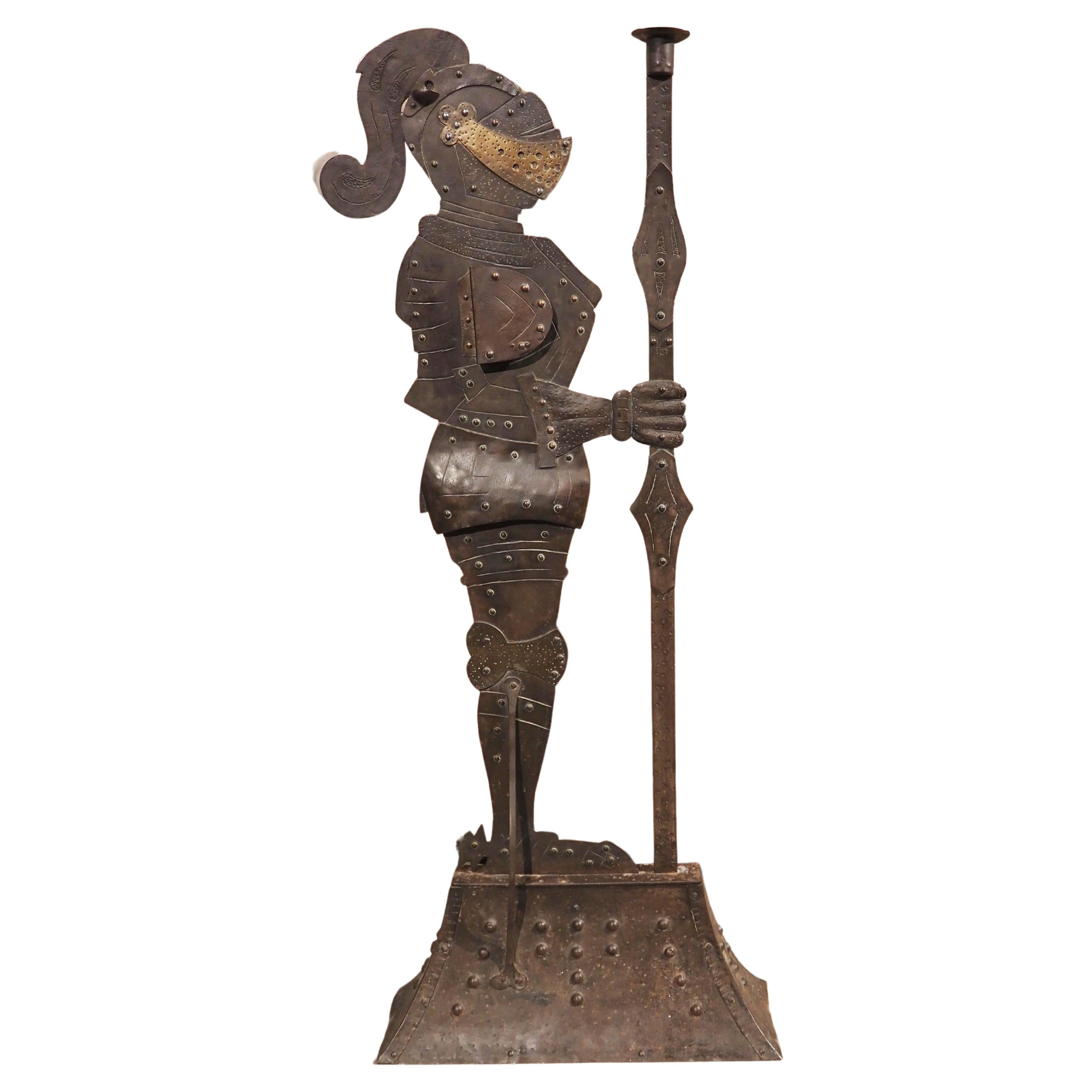 Circa 1900 Iron Knight Statue Cigar Cutter and Candle Holder from France