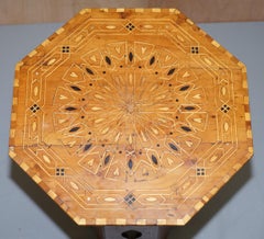 Islamic Marquetry Inlaid Walnut Octagonal Side End Lamp Wine Table, circa 1900