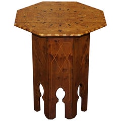 Islamic Marquetry Inlaid Walnut Octagonal Side End Lamp Wine Table, circa 1900