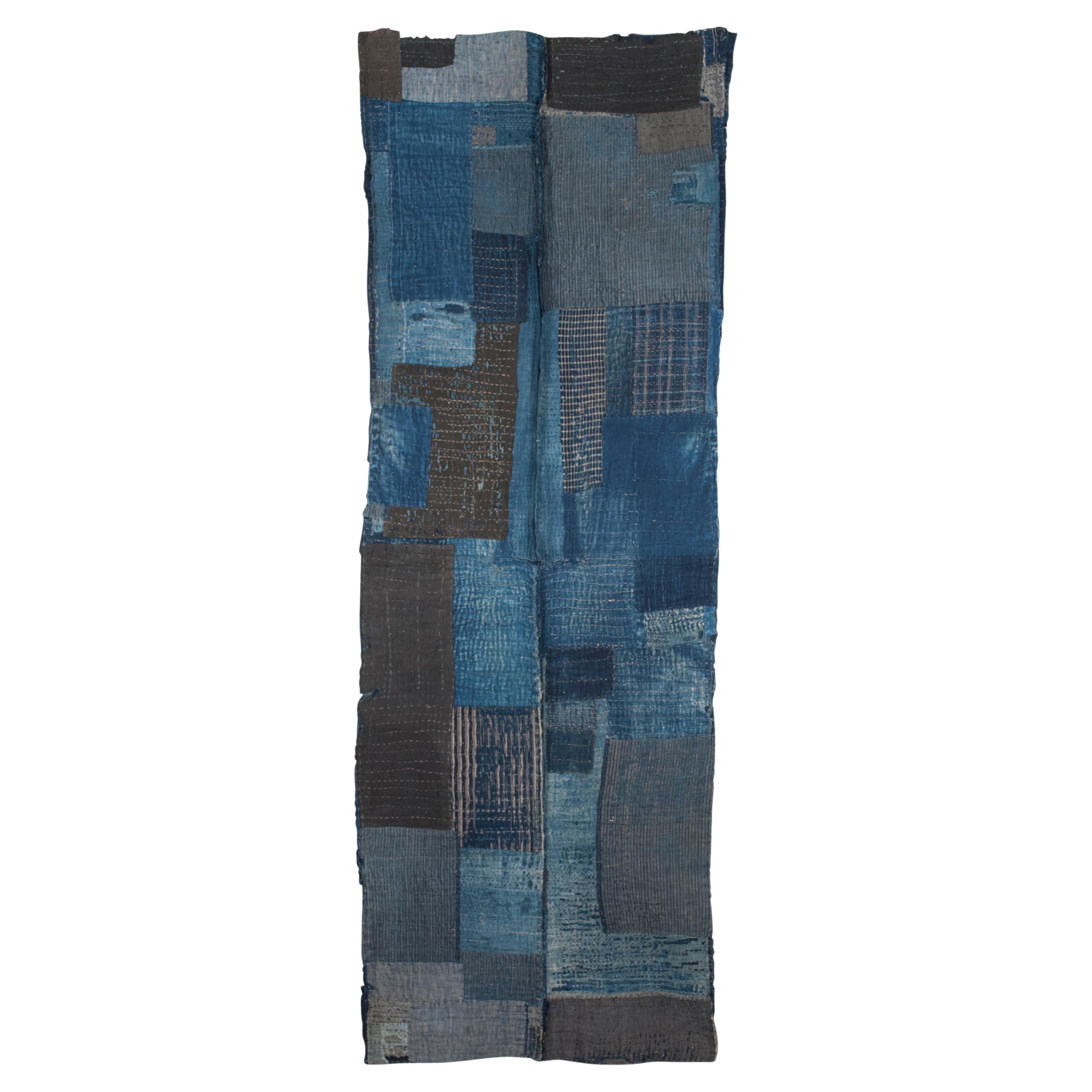 Circa 1900 Japanese 2-Panel Indigo-Dyed Patchwork Boro