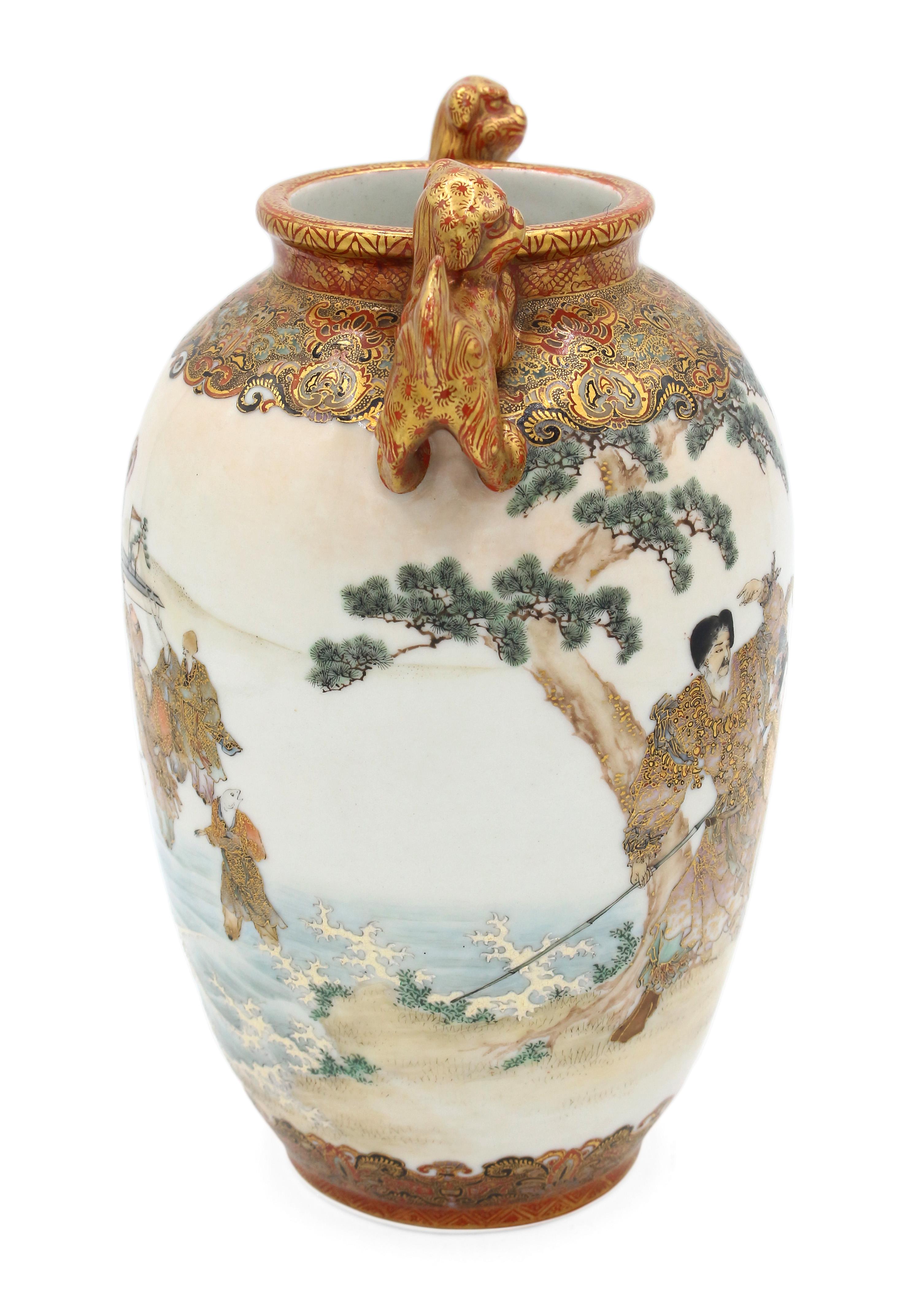 Enameled Circa 1900 Japanese Kaga Kutani Vase by Watano Kichiji