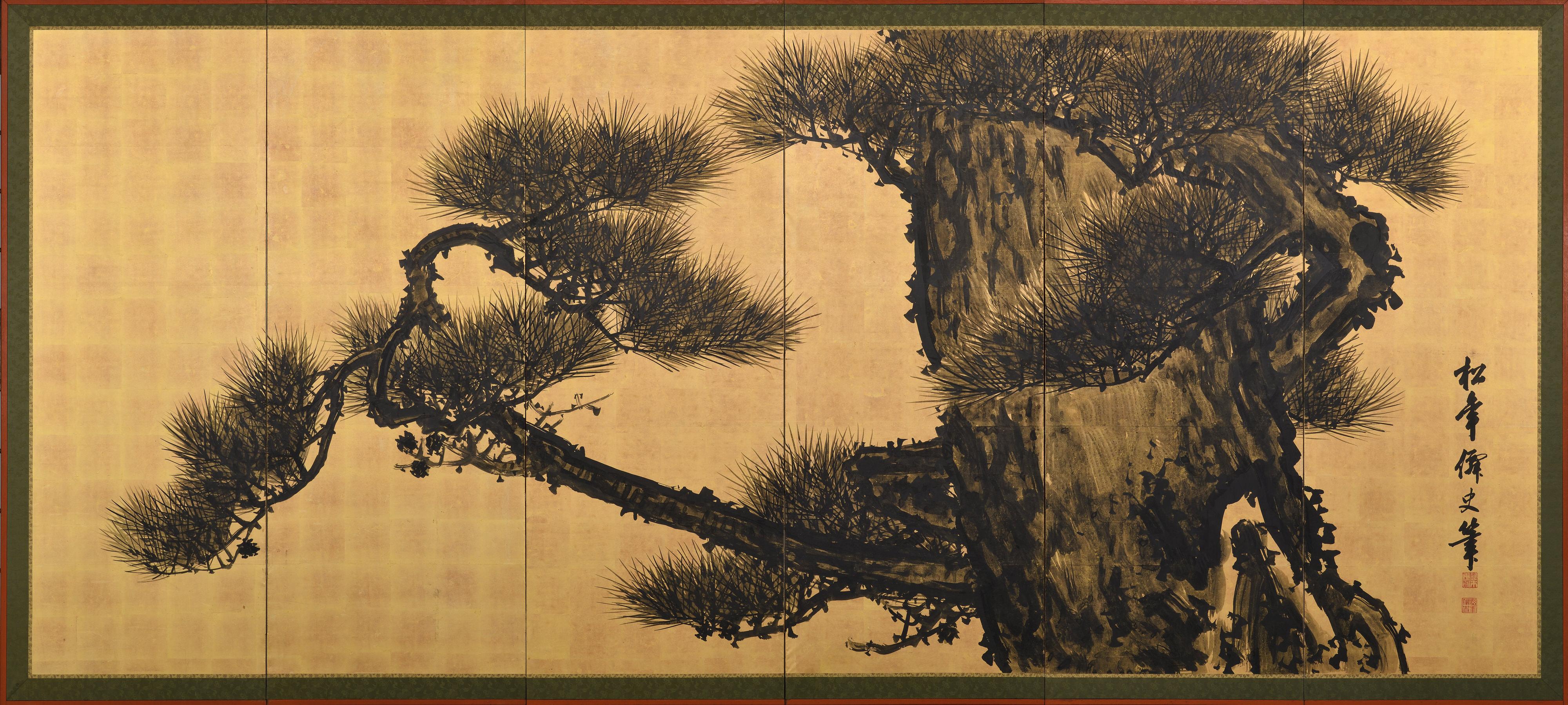 Meiji Circa 1900 Japanese Pine Screen Pair. Aged Dragons by Suzuki Shonen. For Sale