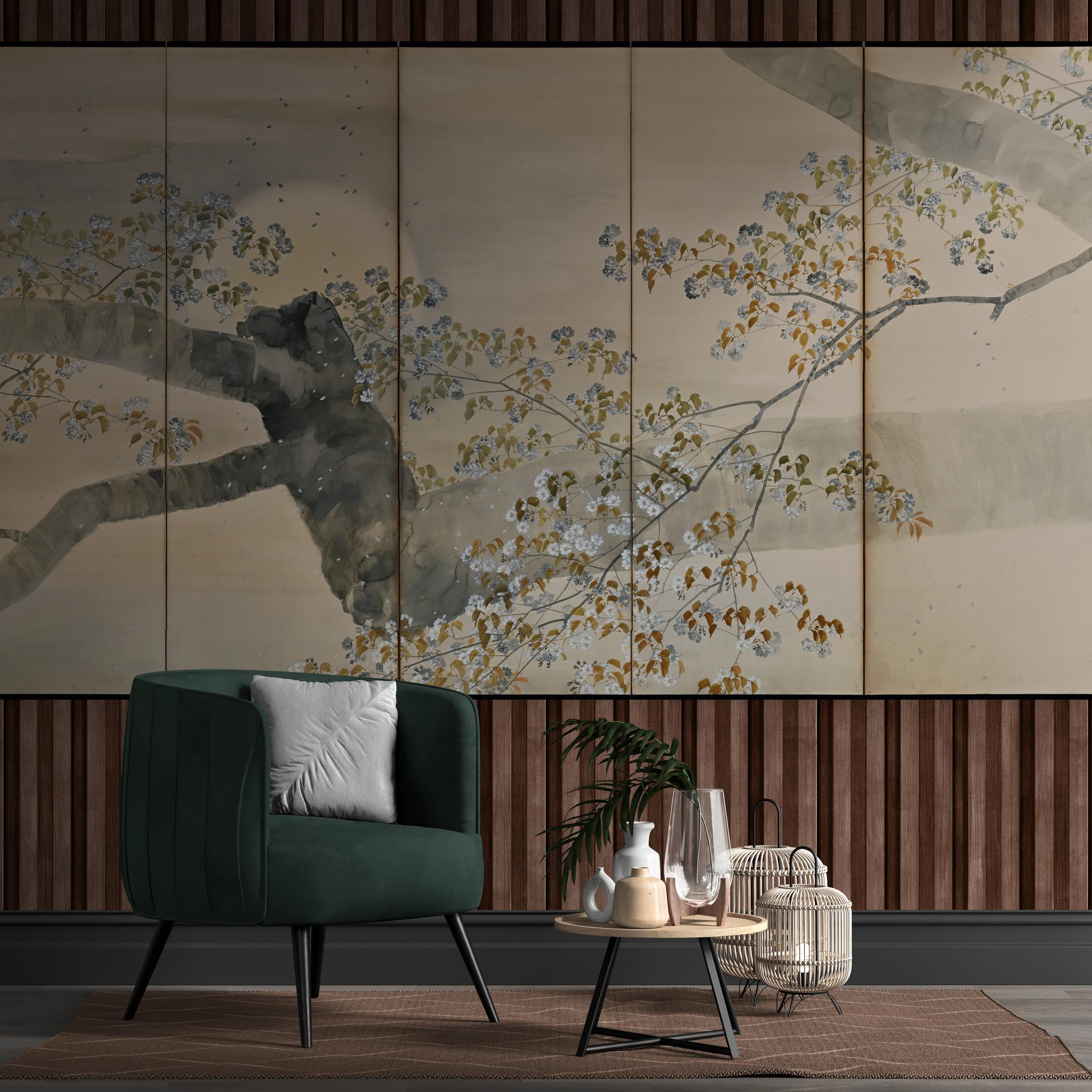 Kobayashi Shosen (1877-1946)

Kirschblüten im Mondlicht

Sechspaneliger japanischer Bildschirm. Tusche, Farbe und Gofun auf Papier.

Das Bild zeigt eine atemberaubende Szene, die auf einem sechspassigen japanischen Paravent aus der Meiji-Zeit